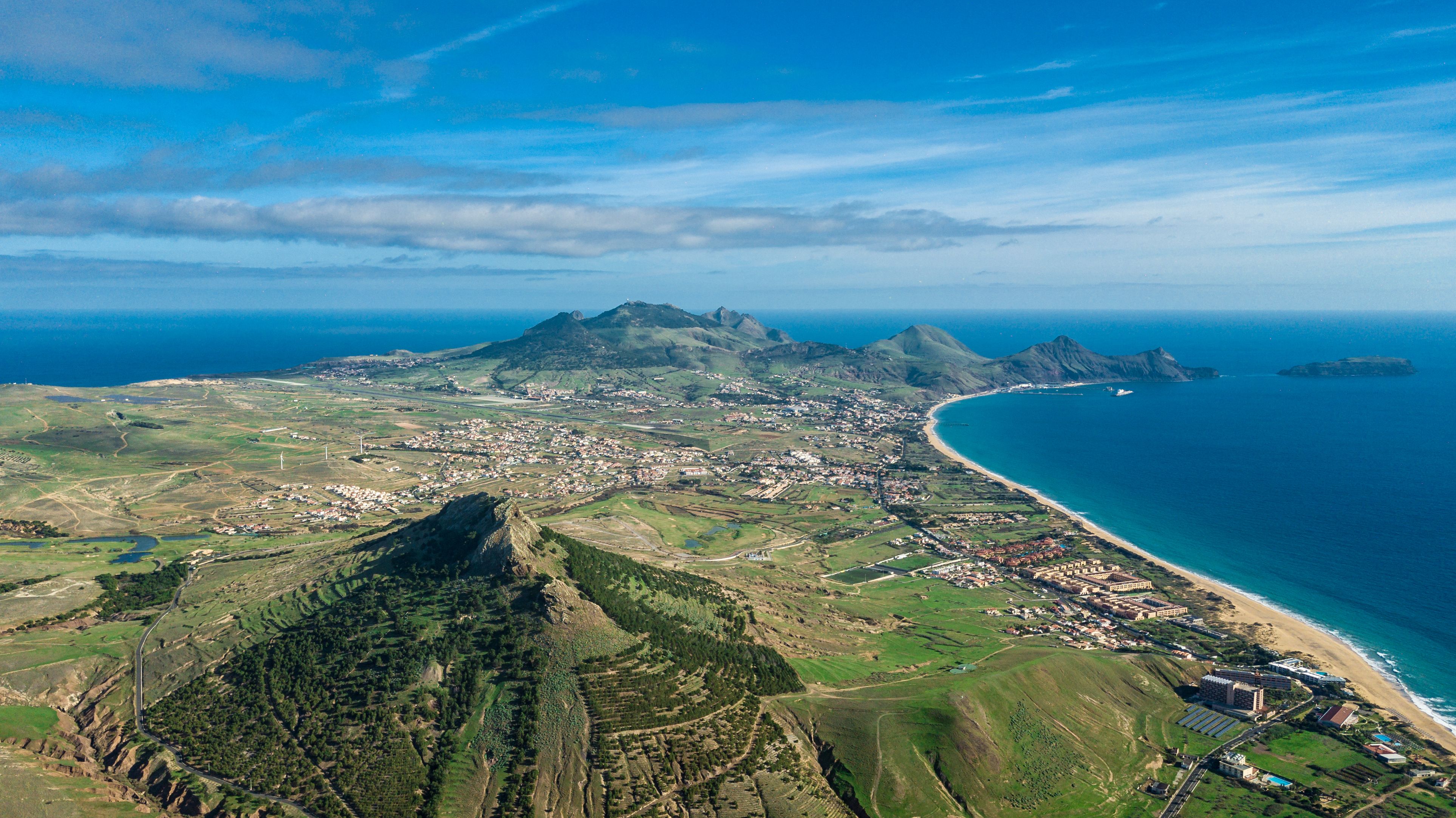 An aerial view of Porto Santo Island in Madeira, Portugal