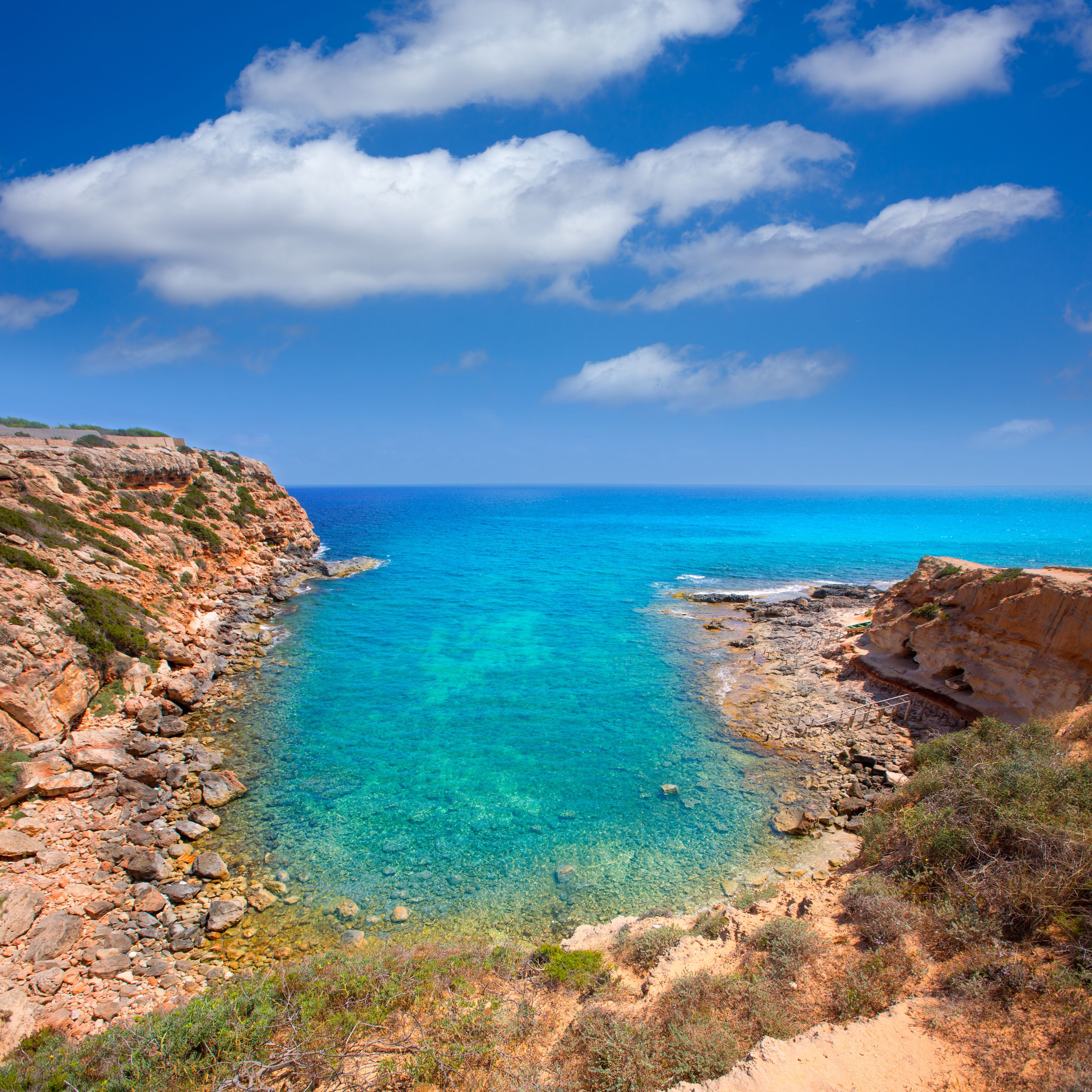 Aerial view of Cala en Baster beach in Formentera