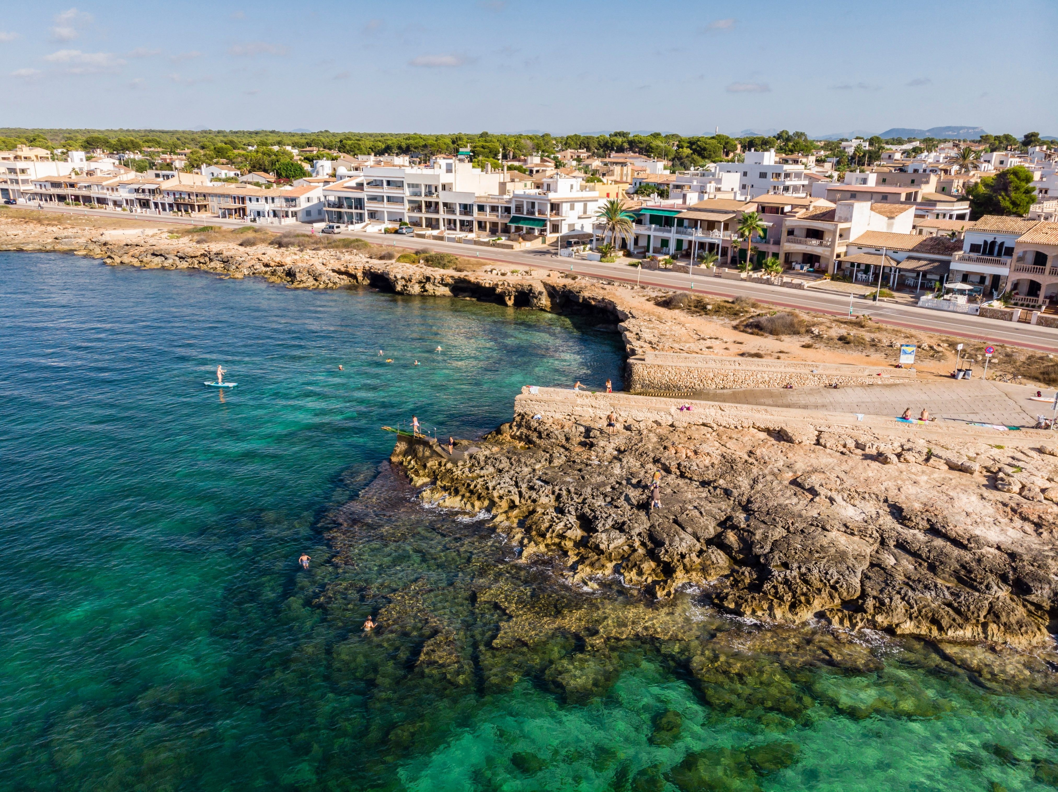 An aerial view of Sa Rapita town and coast in Majorca