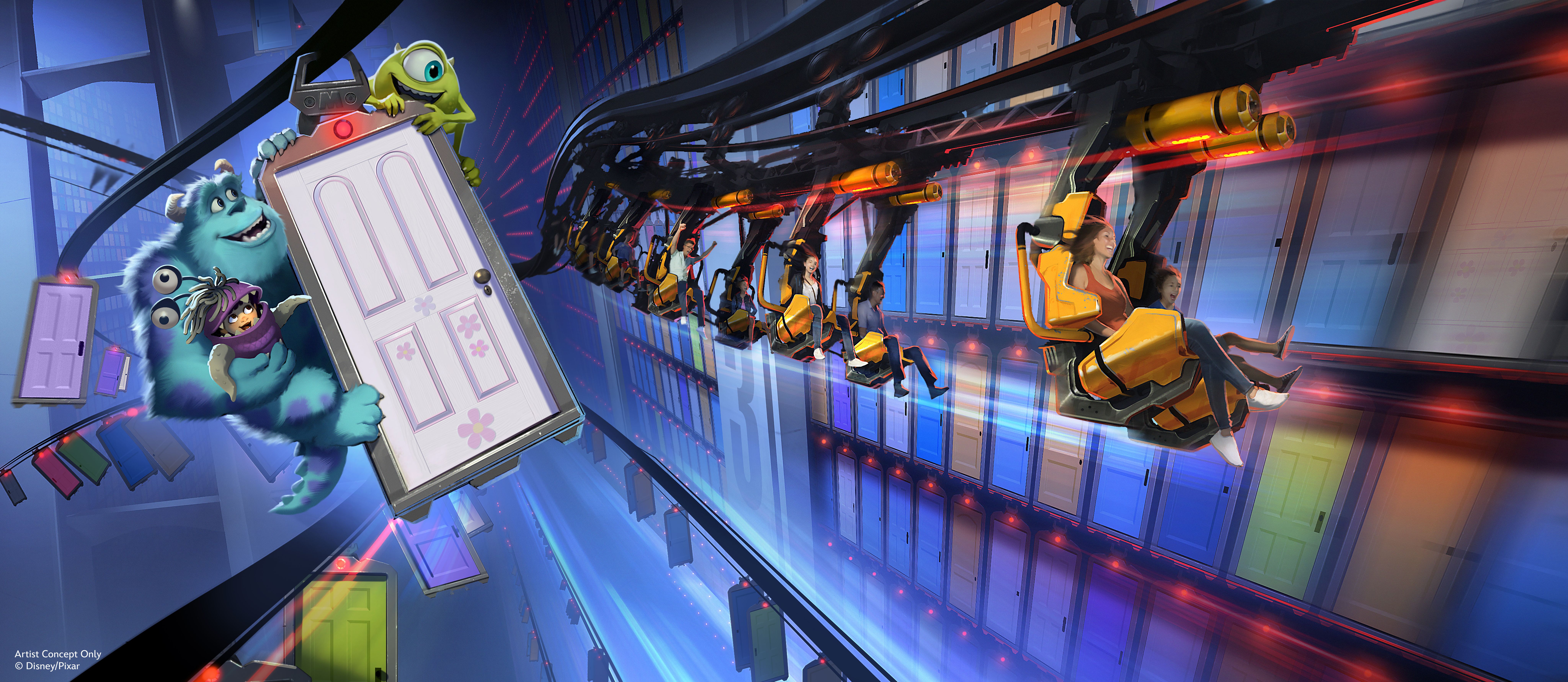 Visual conception of Monsters Door Coaster at Walt Disney World