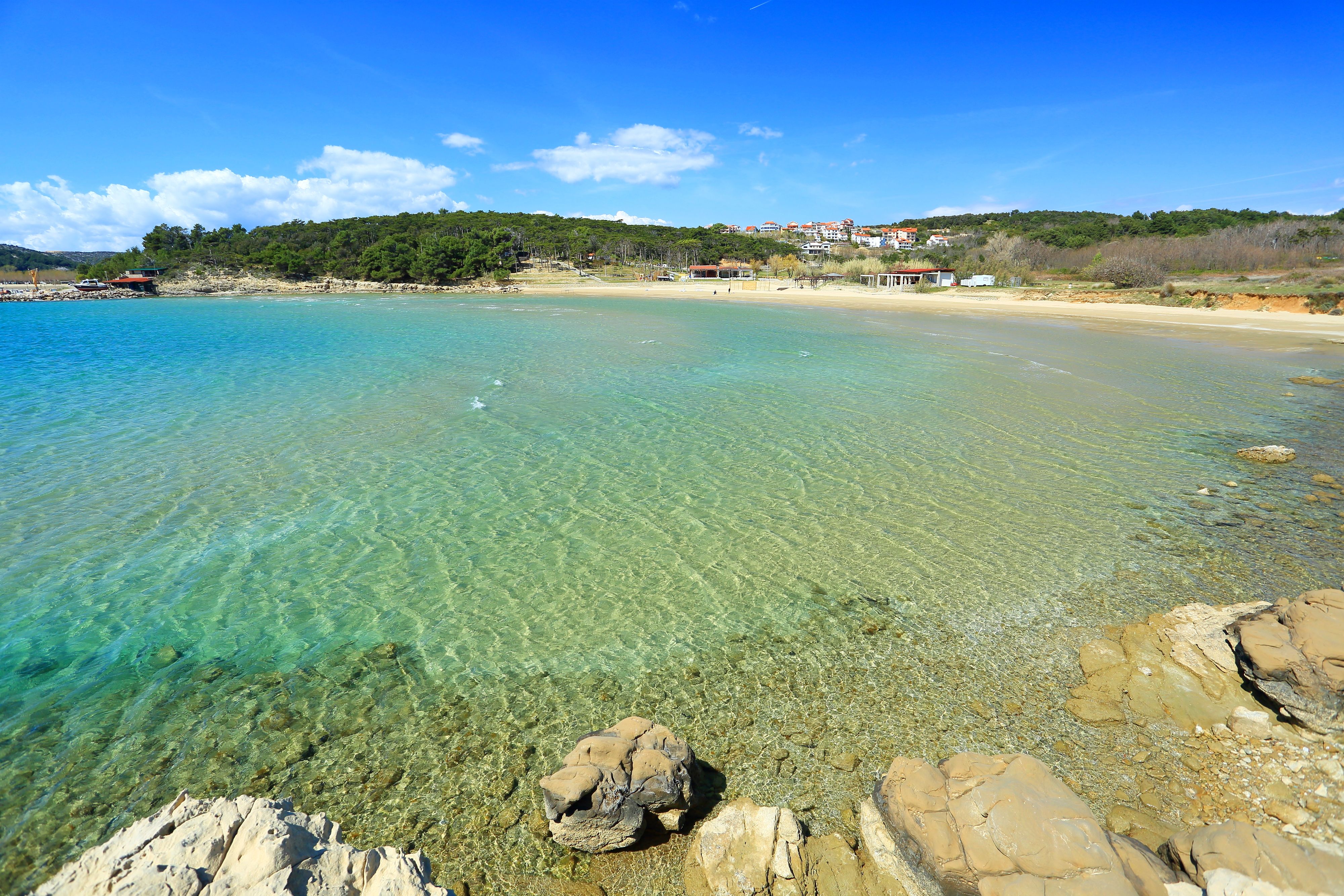 View of the beautiful sandy beach of Livacina on the island of Rab in Croatia