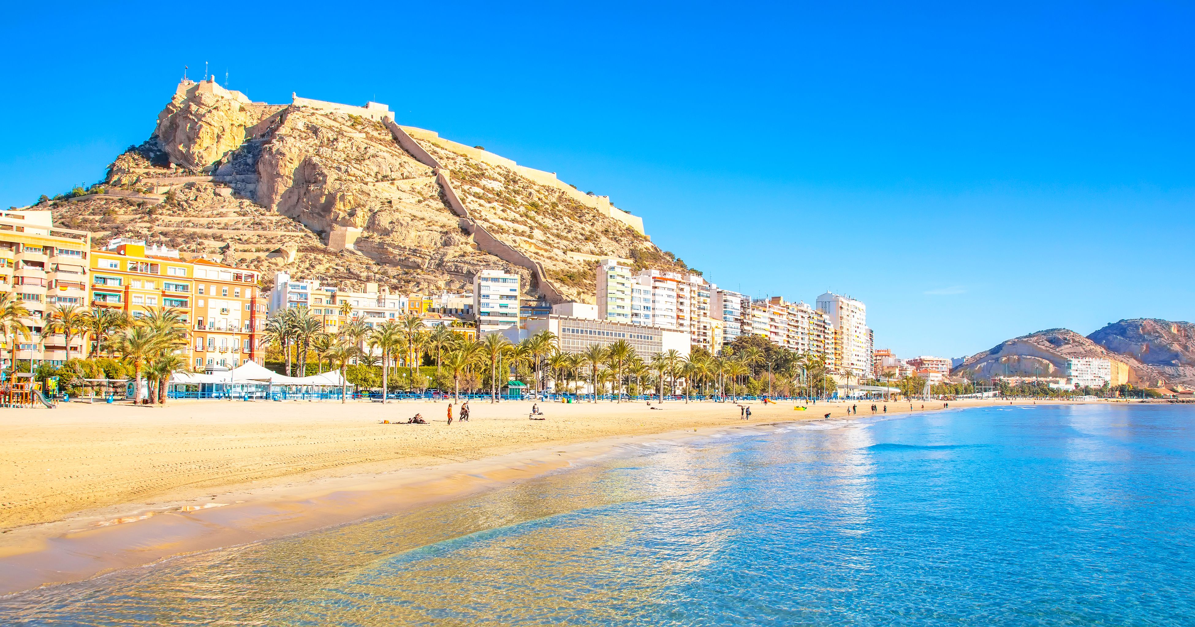 A view of Postiguet beach in Alicante, Spain