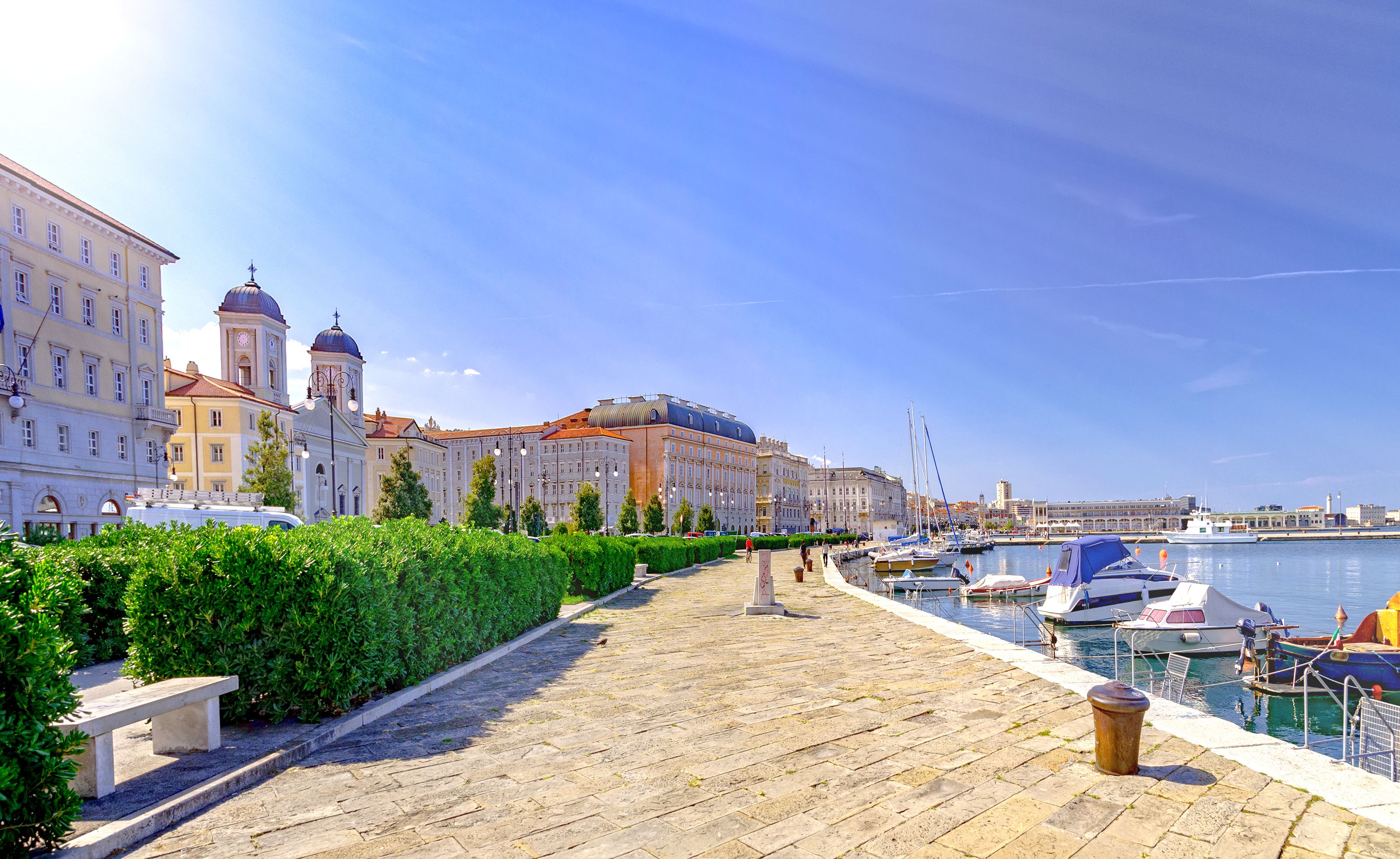 View of the promenade and port in Trieste, Italy