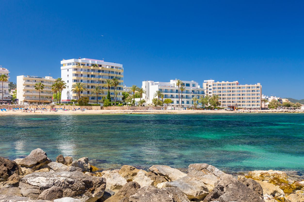 A view of Cala Millor resort and beach in Majorca
