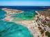 An aerial view of Elafonisi Beach and lagoons in Crete, Greece