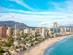 Panorama view of Platja de Llevant beach bay in Benidorm, Spain