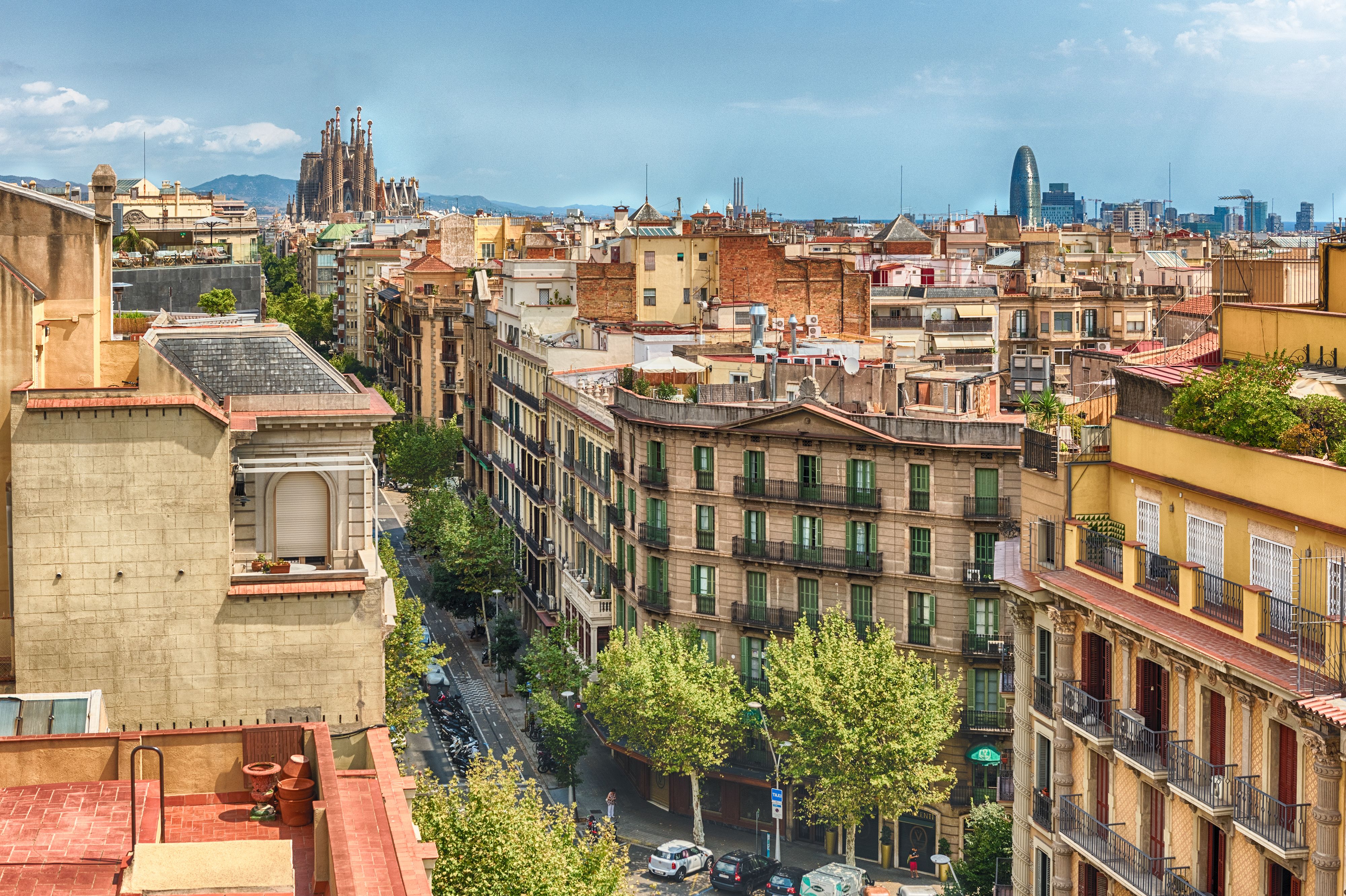 Aerial view of rooftops in the Eixample neighbourhood in Barcelona
