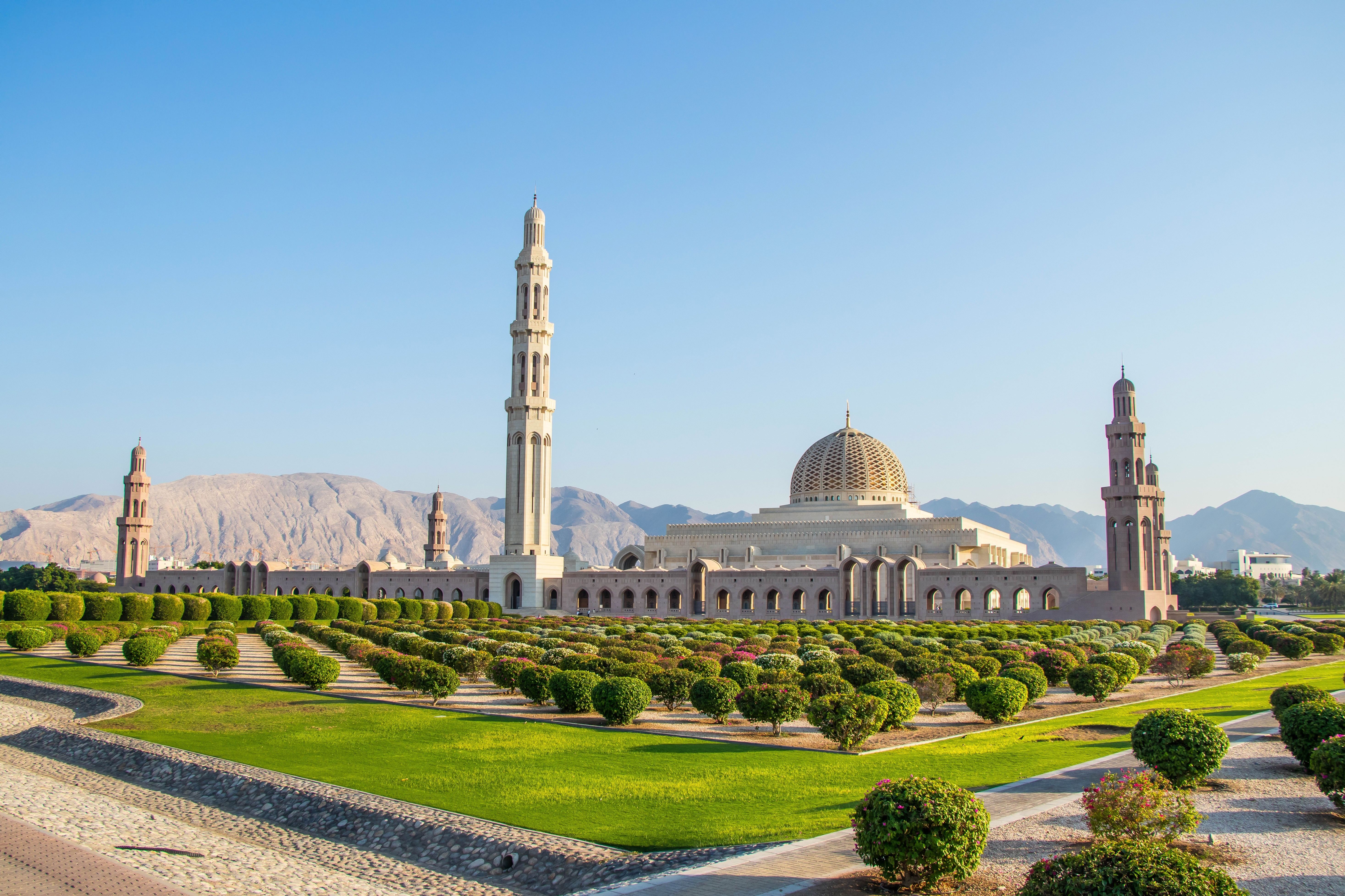 View of the Sultan Qaboos Grand Mosque in Muscat, Oman