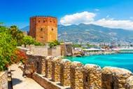 A view of Alanya Castle and harbour in the Antalya Region of Turkey