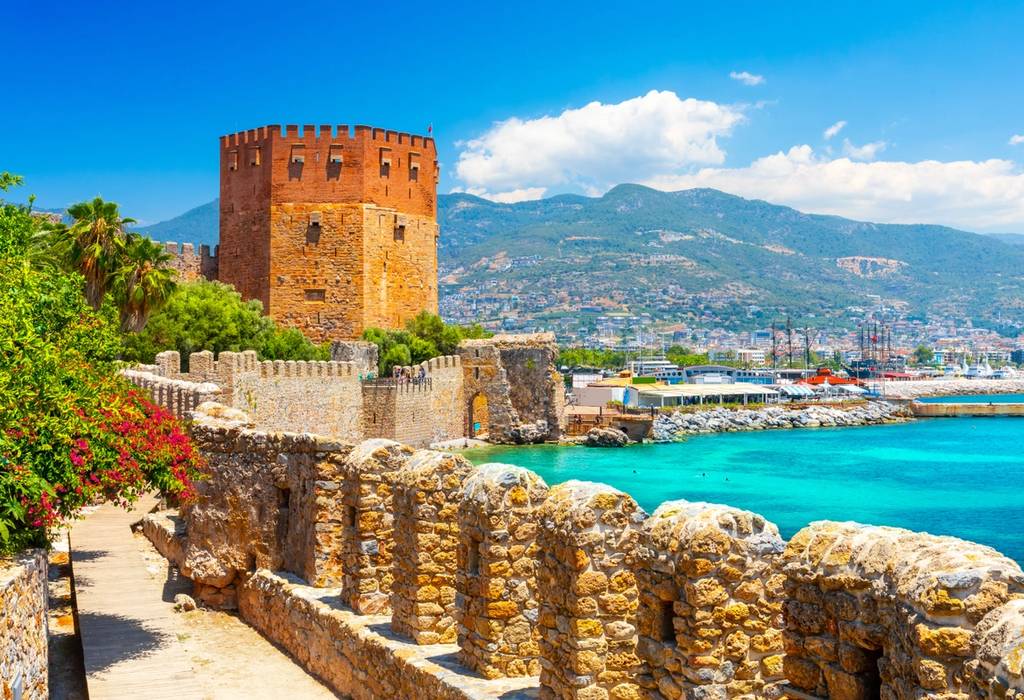 A view of Alanya Castle and harbour in the Antalya Region of Turkey