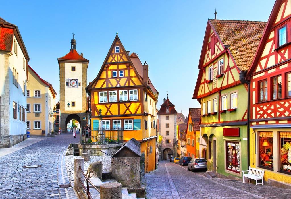 Colourful, tradtional German houses in an old town in Germany