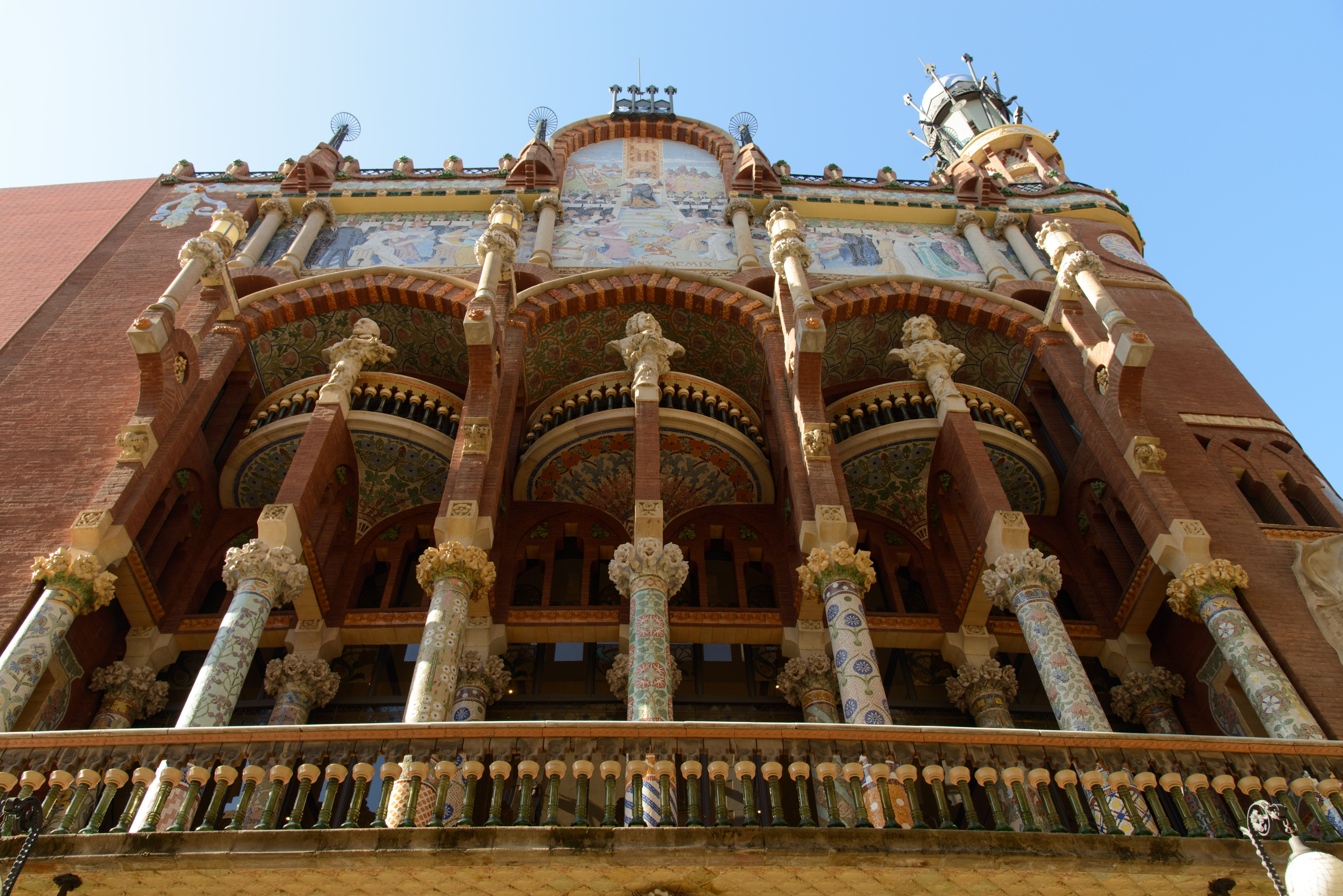 A close up on the intricately designed facade of the Palau de la Música Catalana in Barcelona