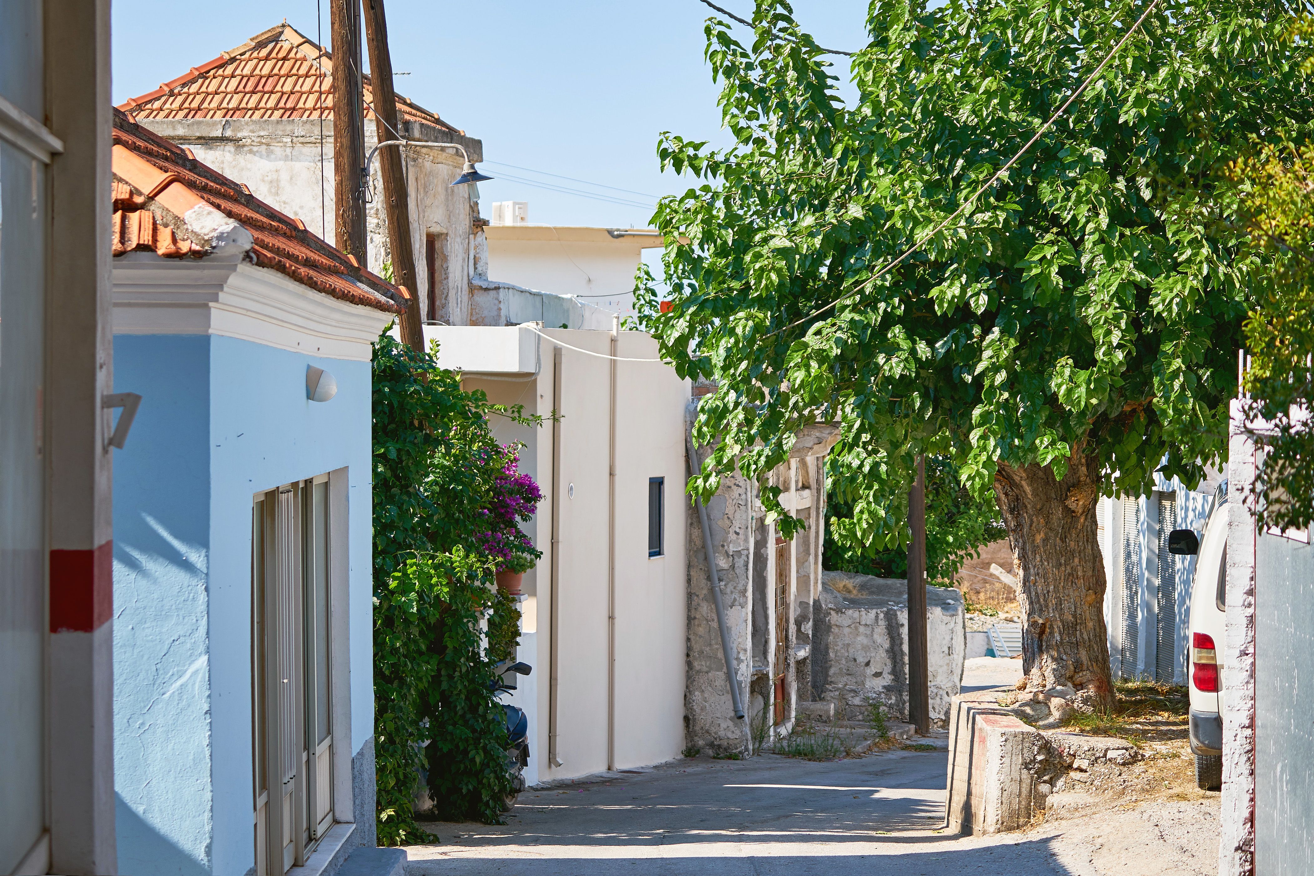 A side street in the rural village of Embonas in Rhodes, Greece