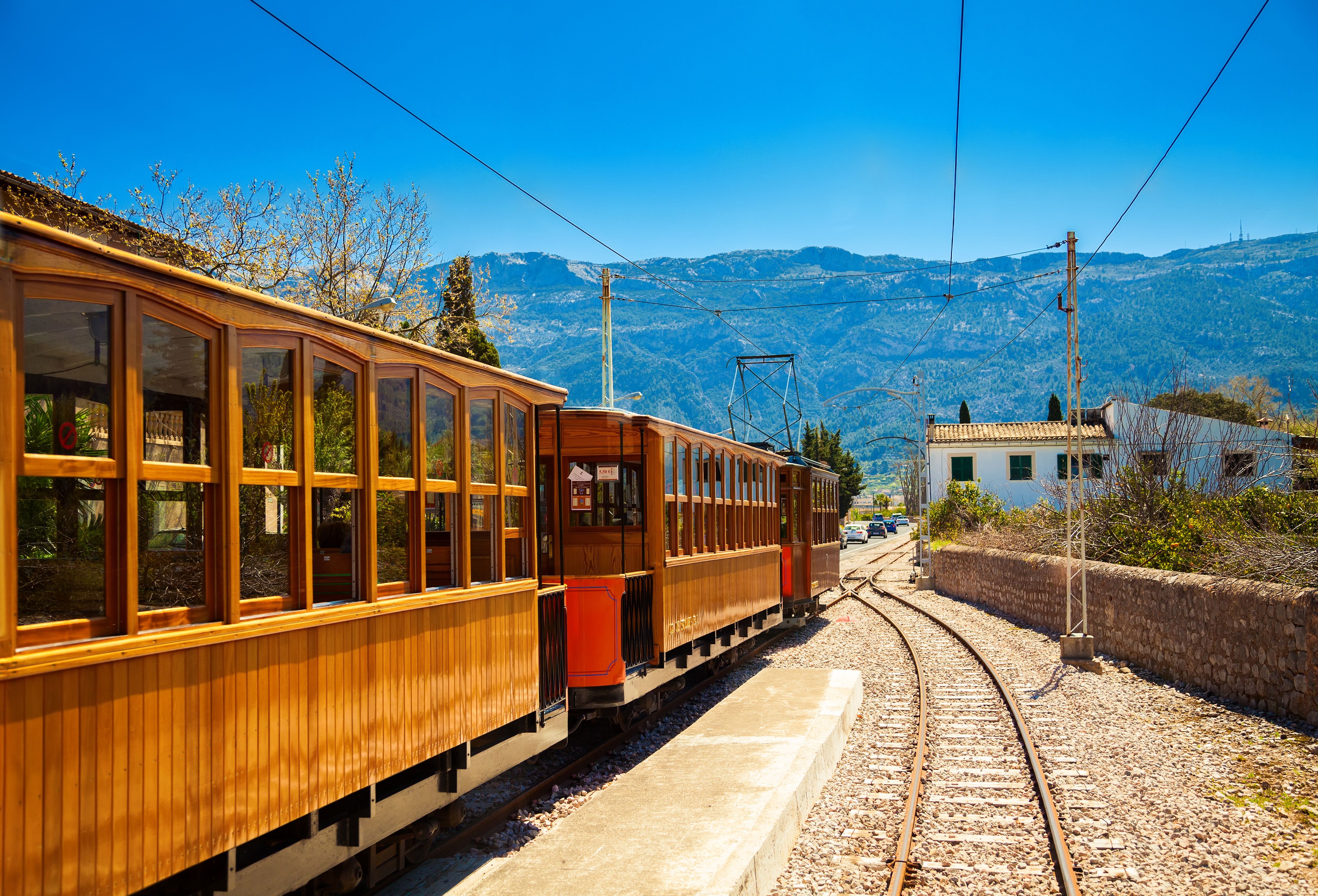 A view of the vintage old train in Soller, Majorca