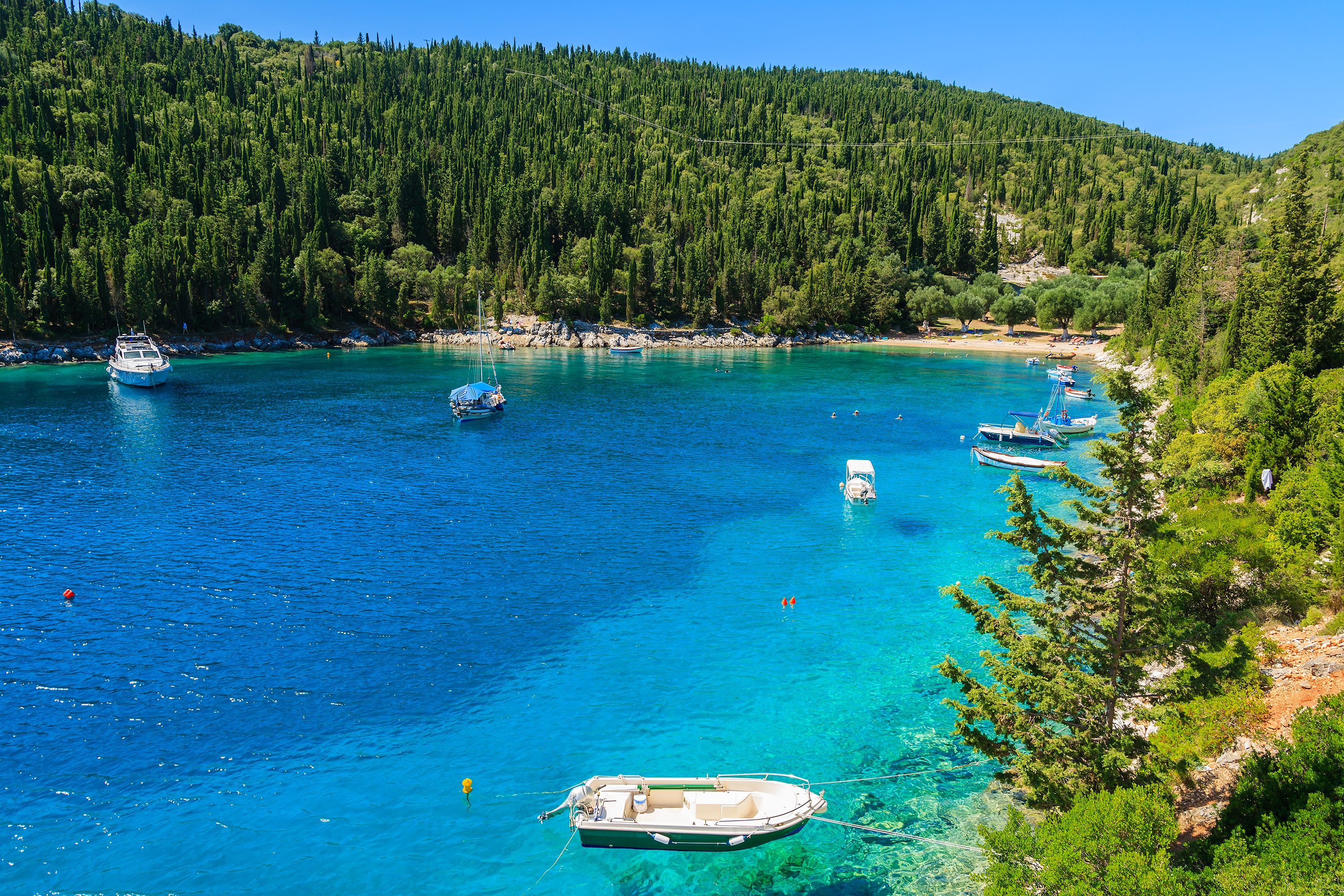 A view of Foki bay and beach in Kefalonia, Greece
