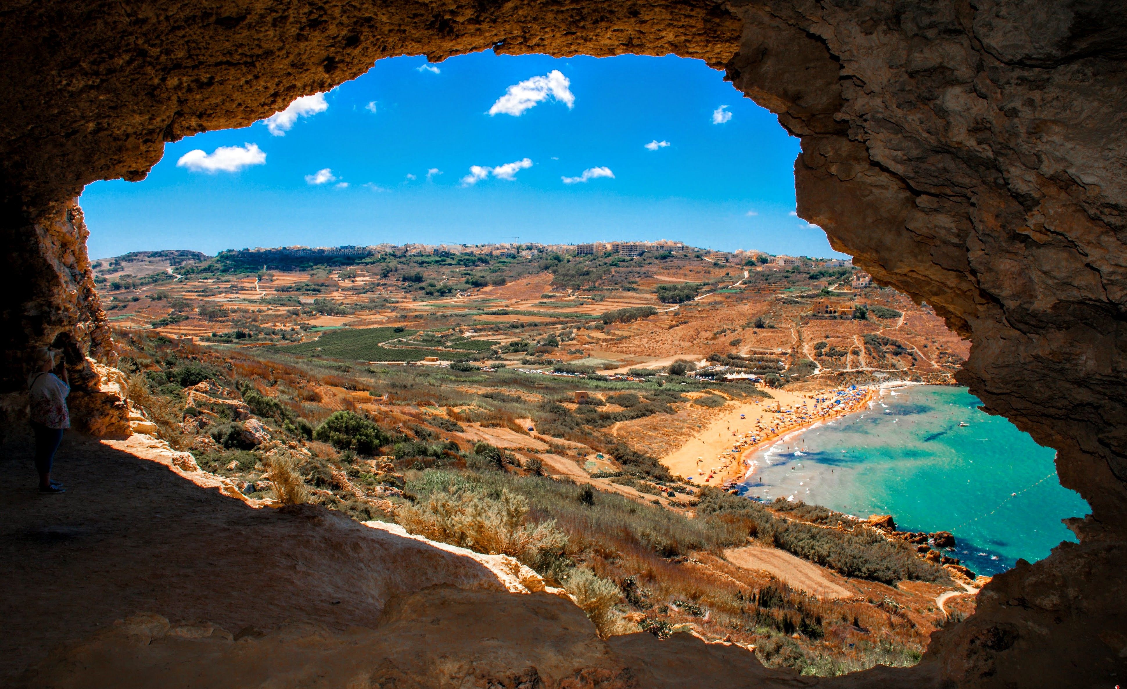 A landscape view from Tal-Mixta Cave in Gozo, Malta