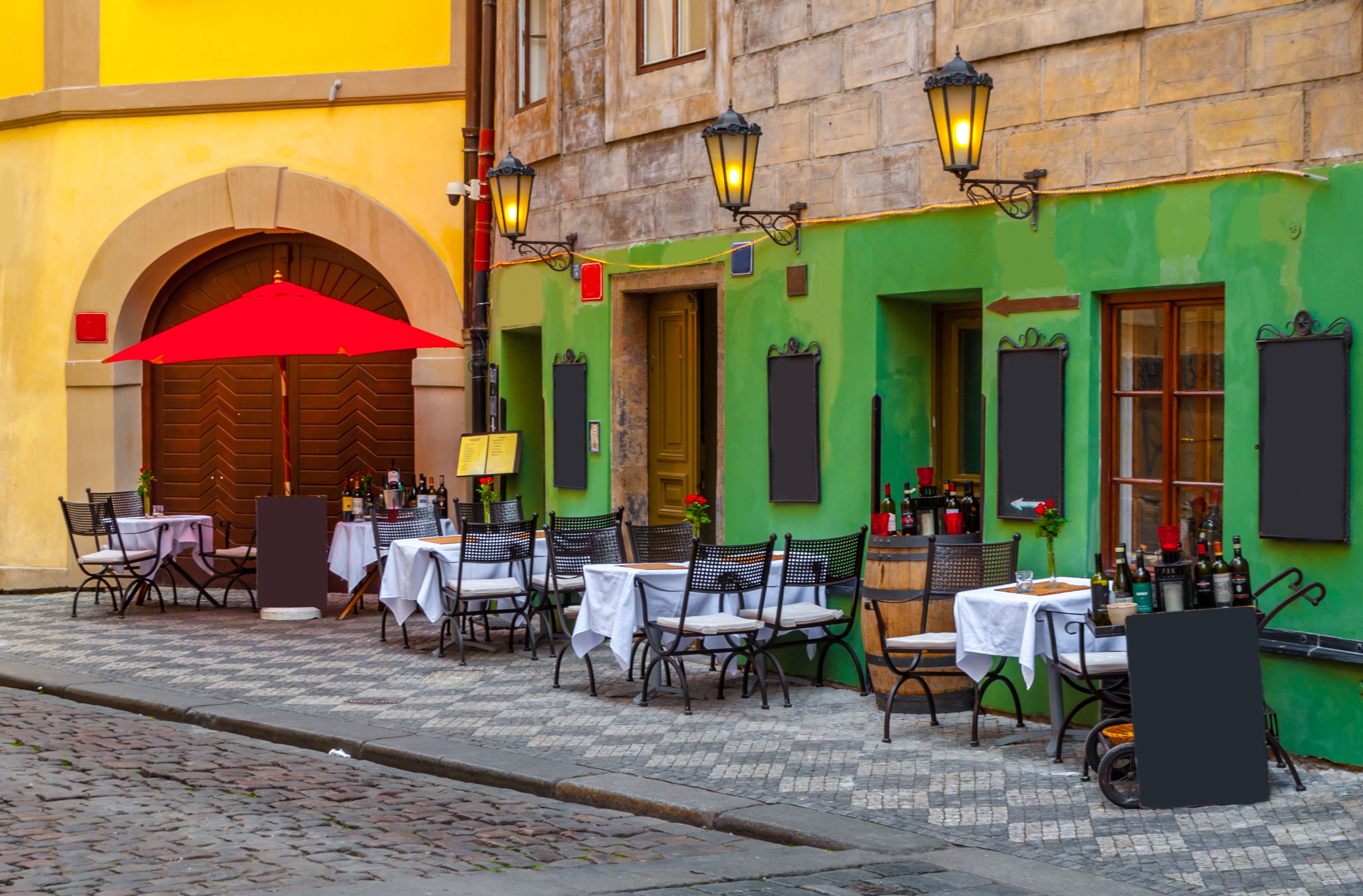 Street cafe in the old town of Prague, Czech Republic