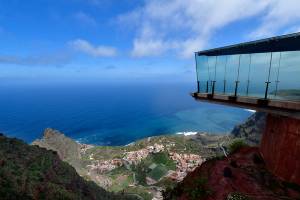 Glass skywalk Mirador de Abrante in La Gomera, Canary Islands, Spain