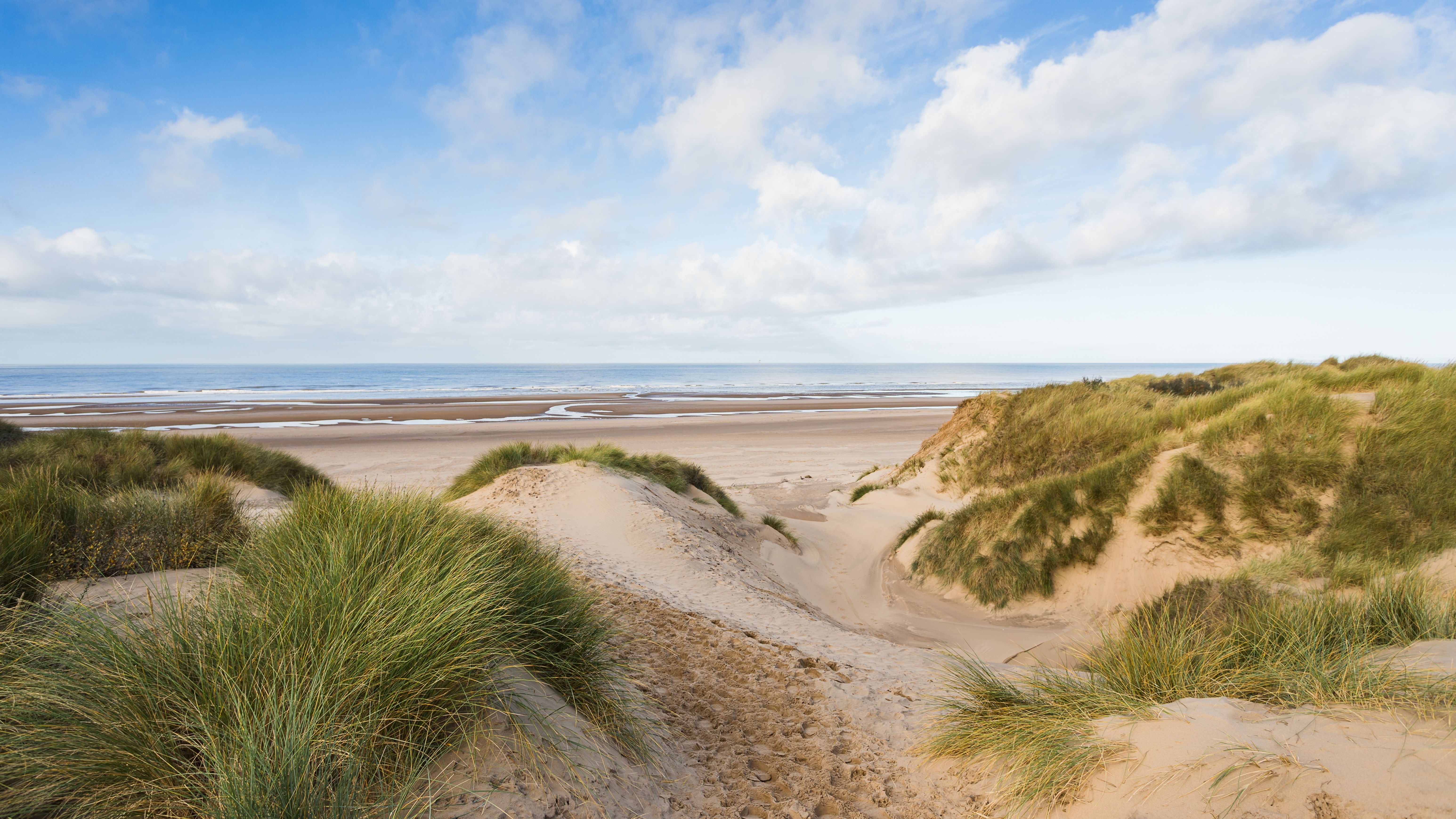 A view across the sand dunes at Formby beach in Merseyside, Liverpool