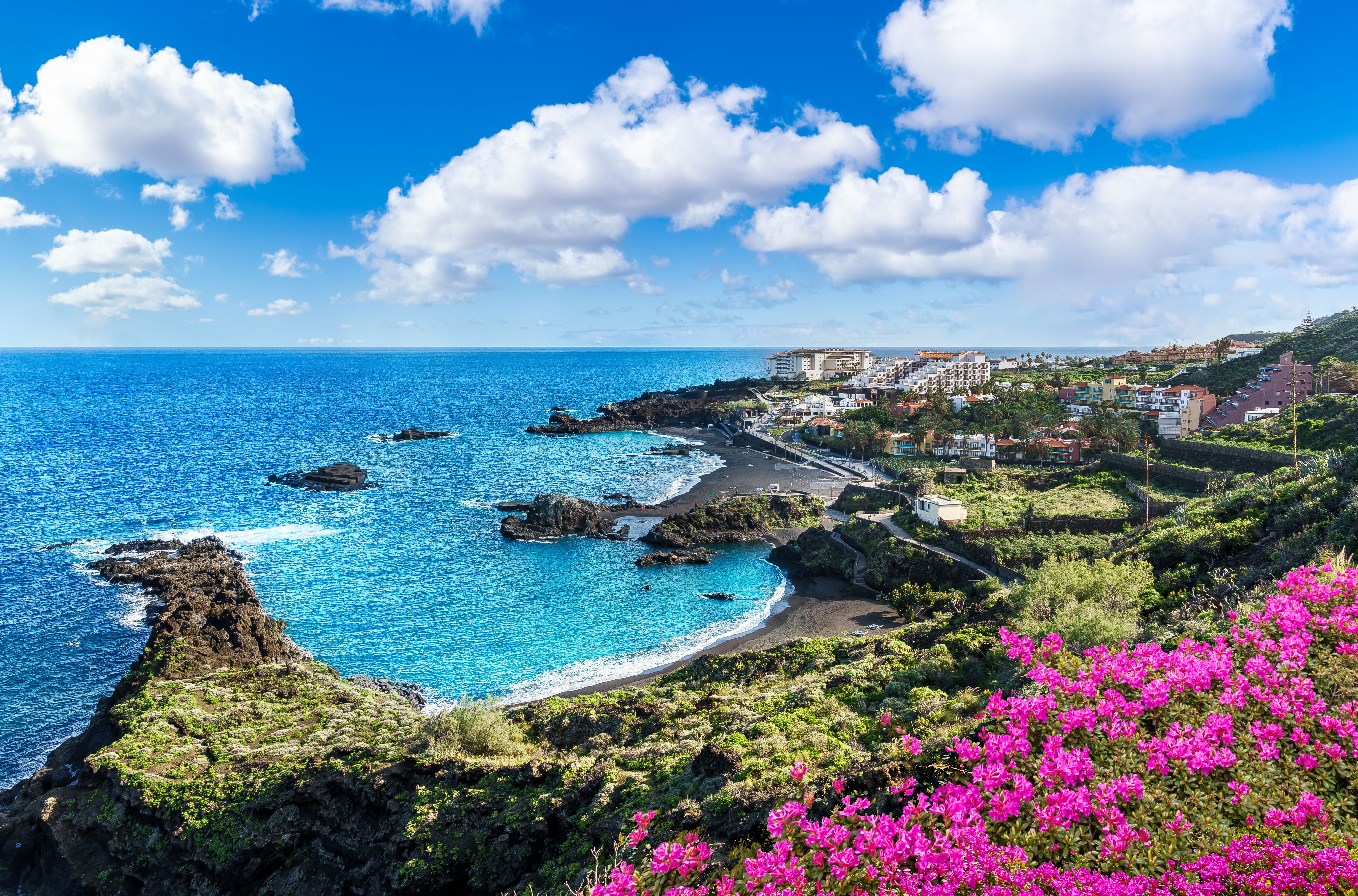 Aerial view over Los Cancajos resort and coastline in La Palma, Canary Islands