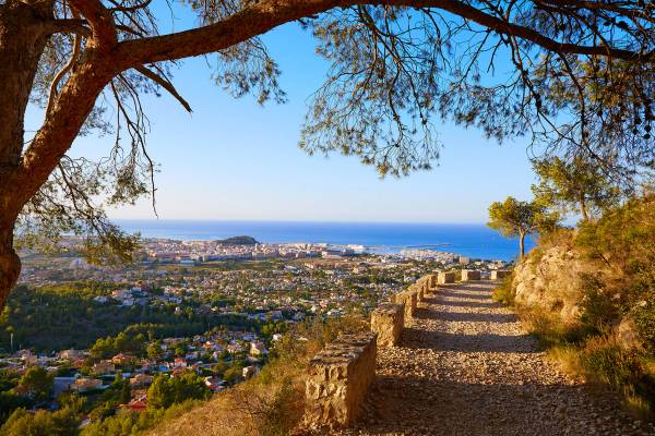 A view showing the Denia track in Montgo mountain of Alicante in Spain with the city and sea in the background
