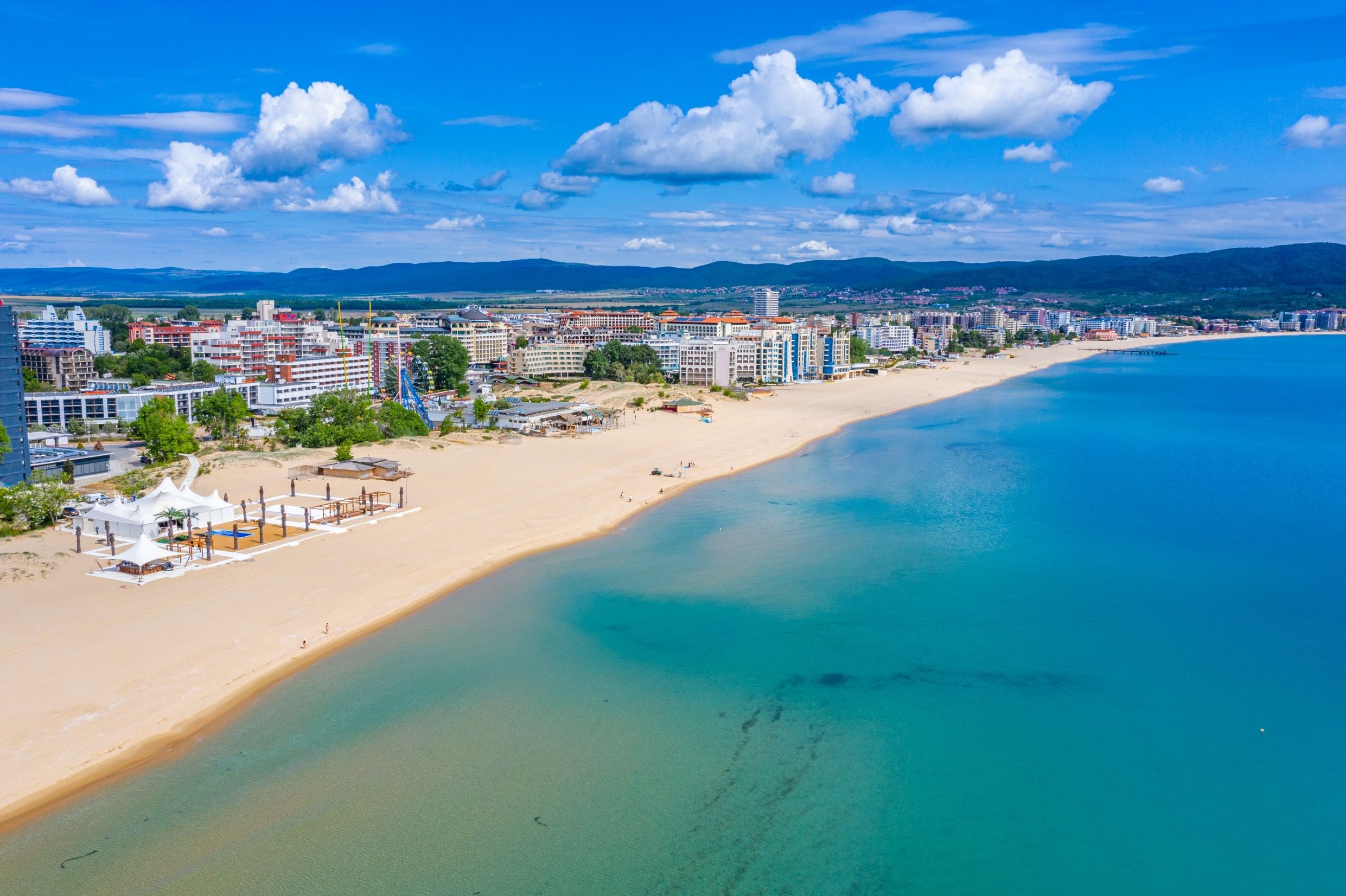 An aerial view of Sunny Beach in Bulgaria