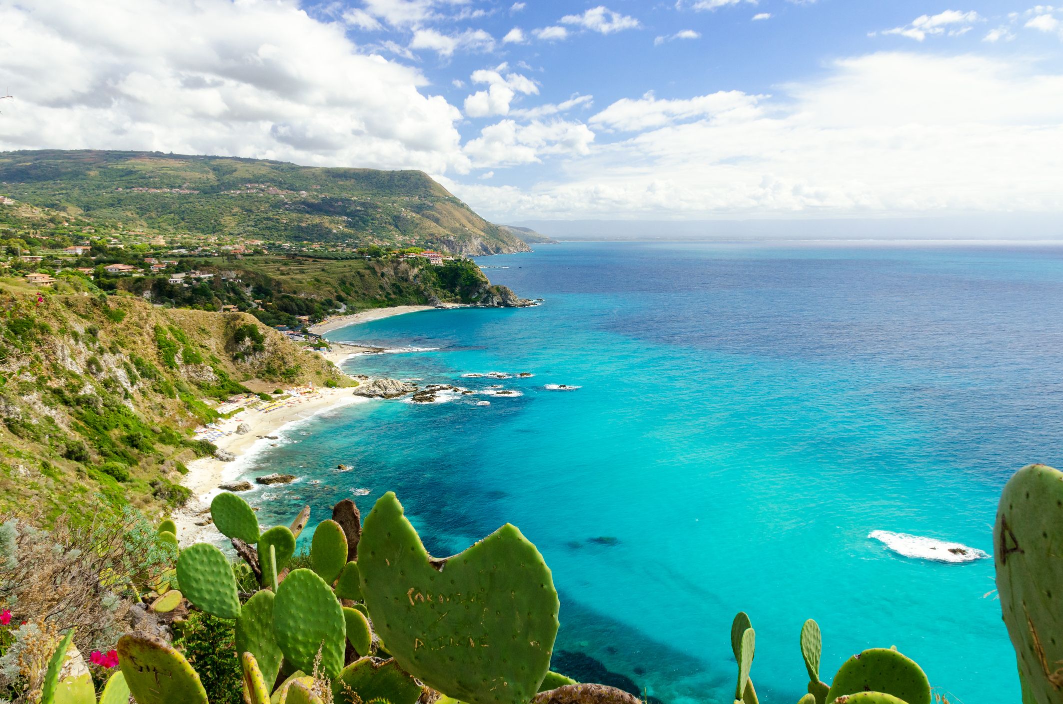 An aerial view of the two bays of Capo Vaticano in Calabria, Italy