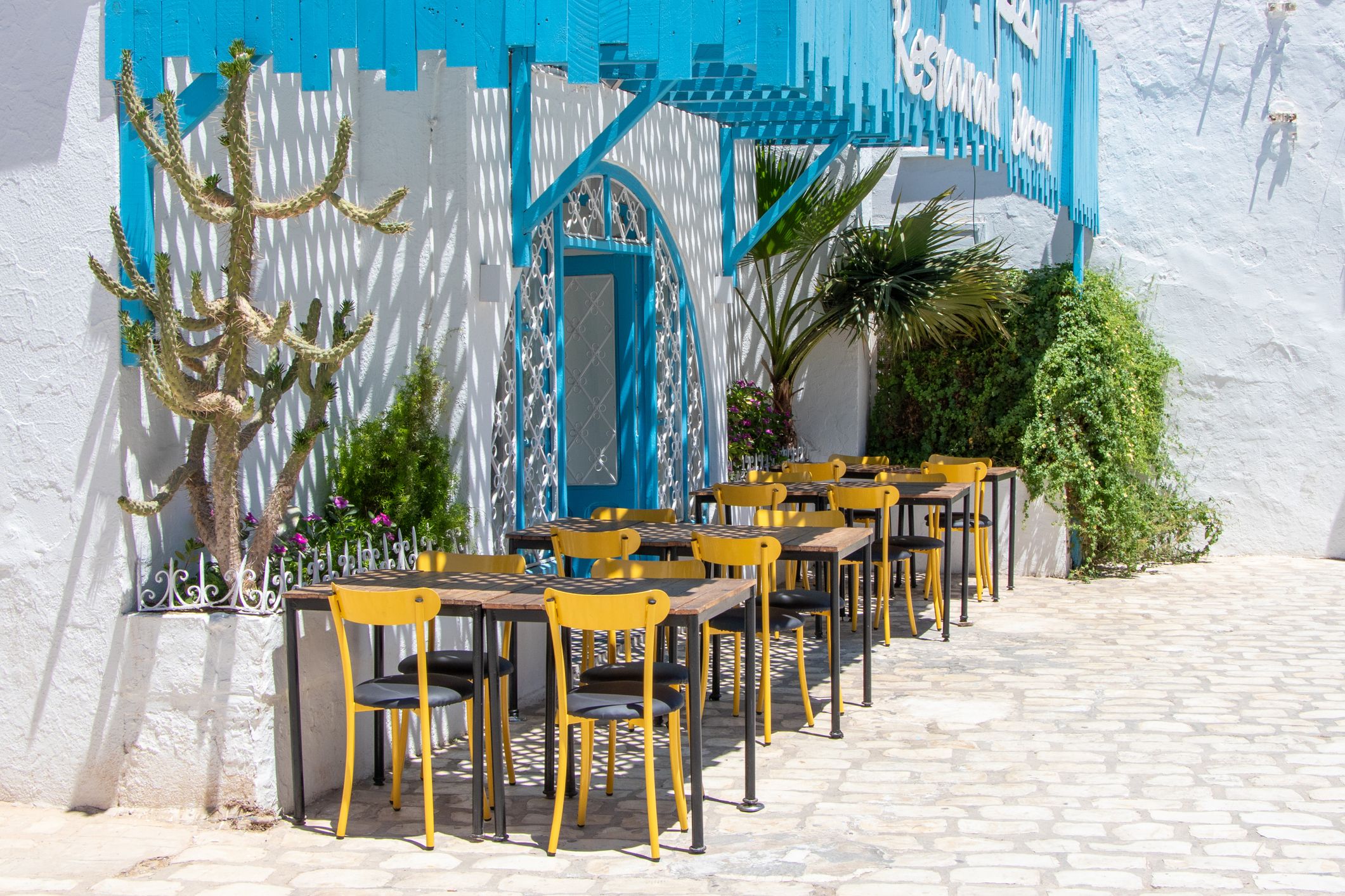 A restaurant on the marketplace in the city of Houmt Souk in Djerba, Tunisia