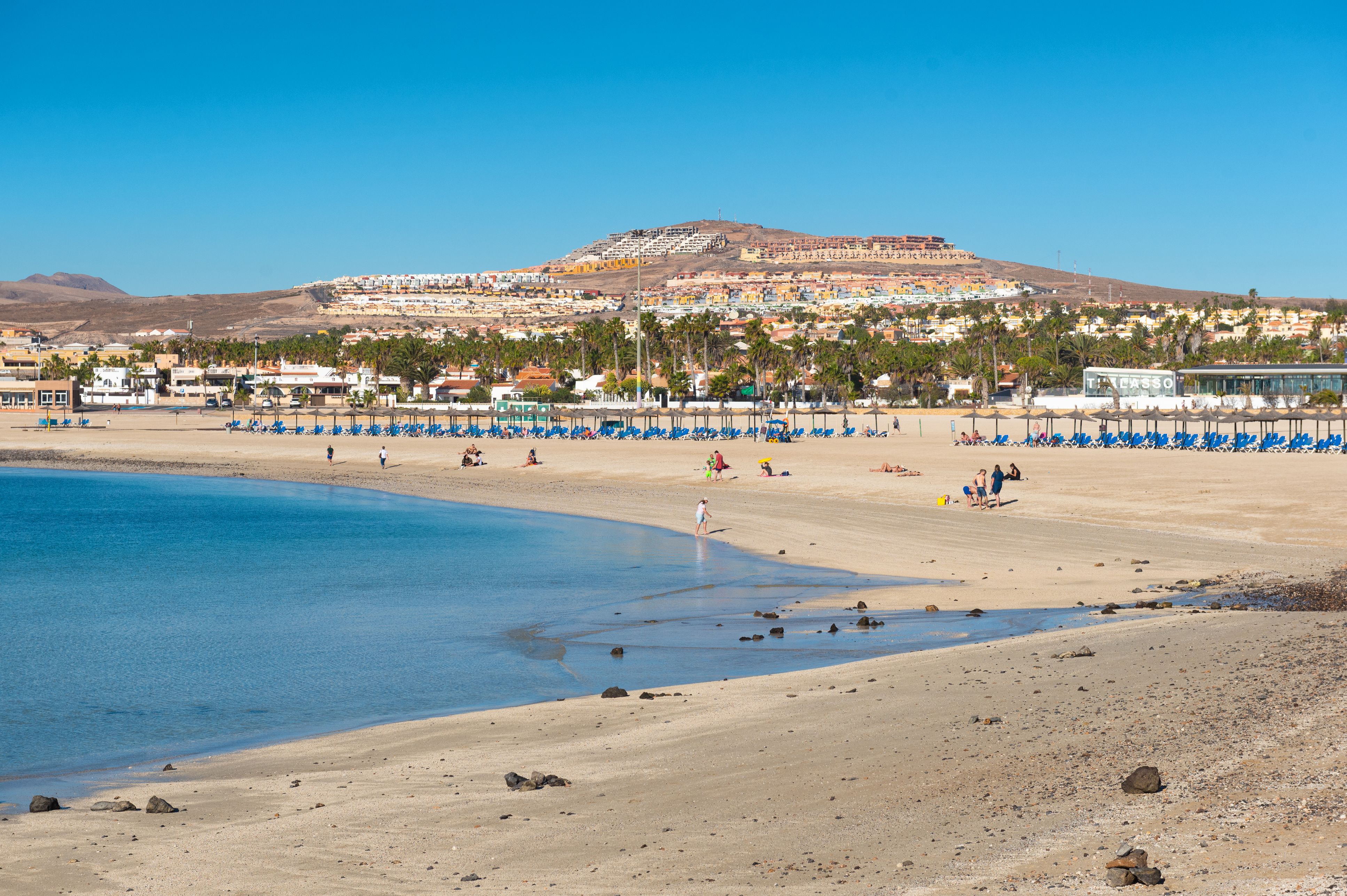A view of Caleta de Fuste beach and resort in Fuerteventura