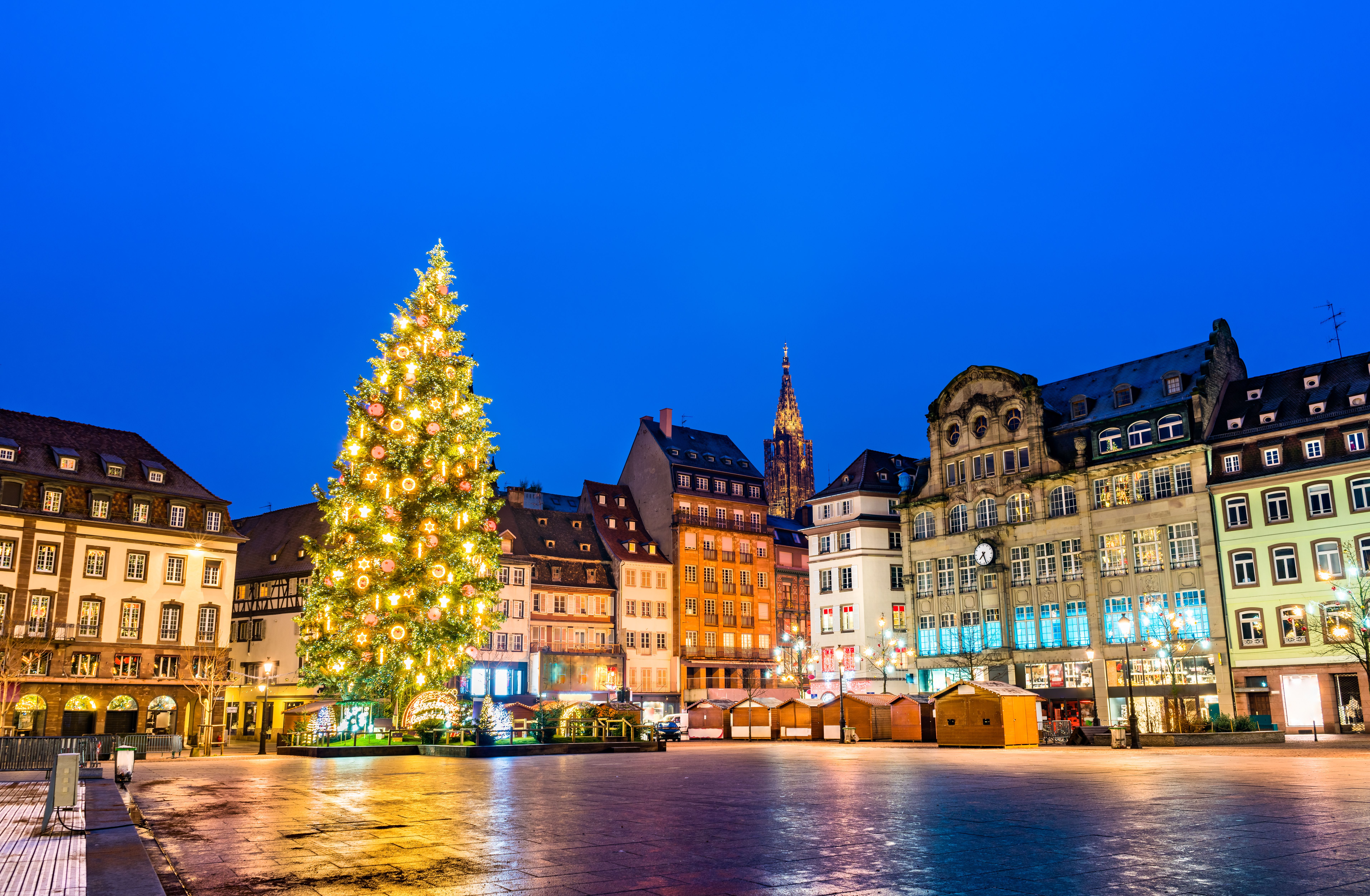 Christmas tree at the famous Christmas Market in Strasbourg at night