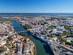 An aerial view of Tavira town and coastline in the Algarve, Portugal