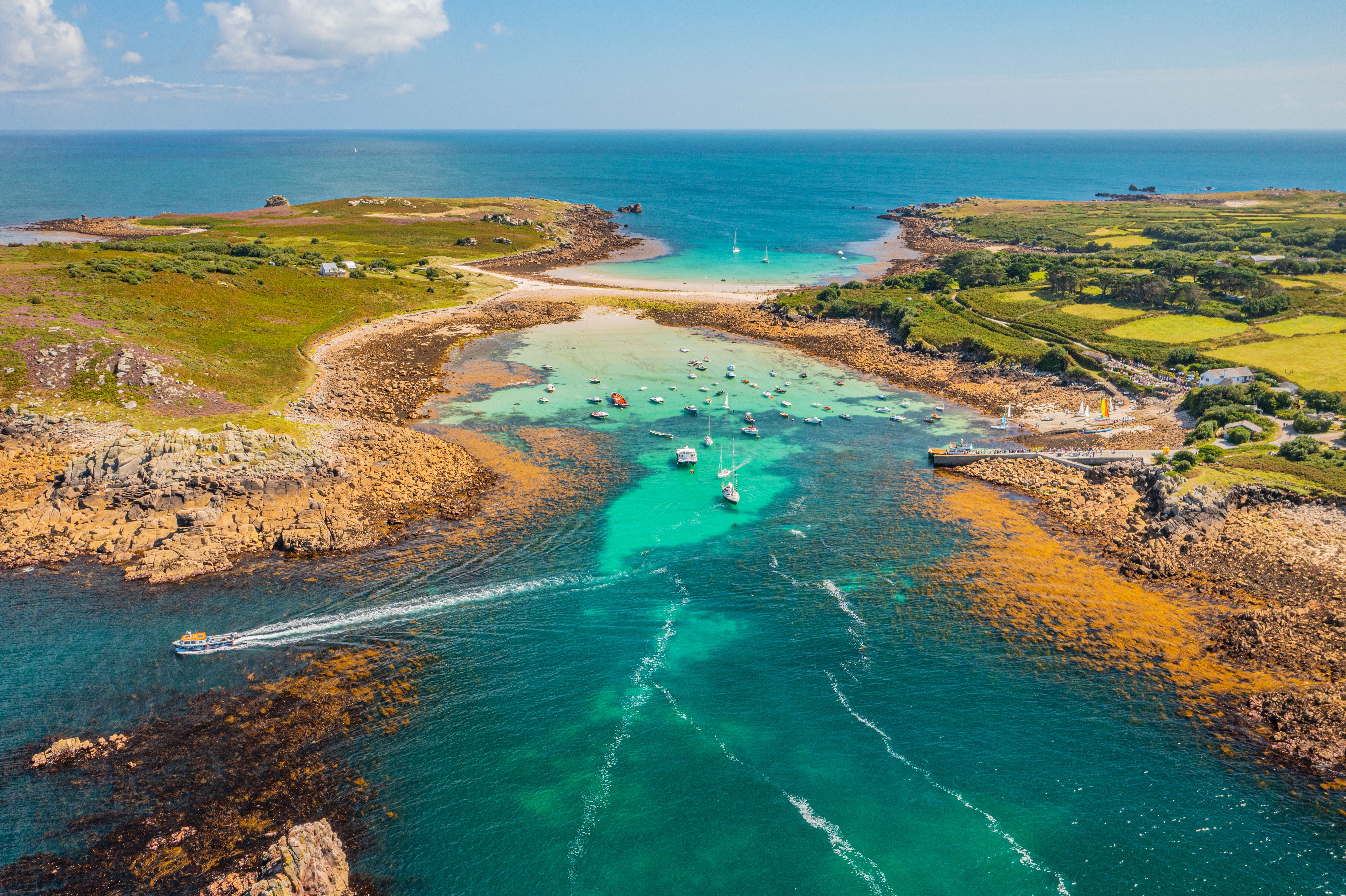 An aerial view of St Agnes in The Isles of Scilly, UK