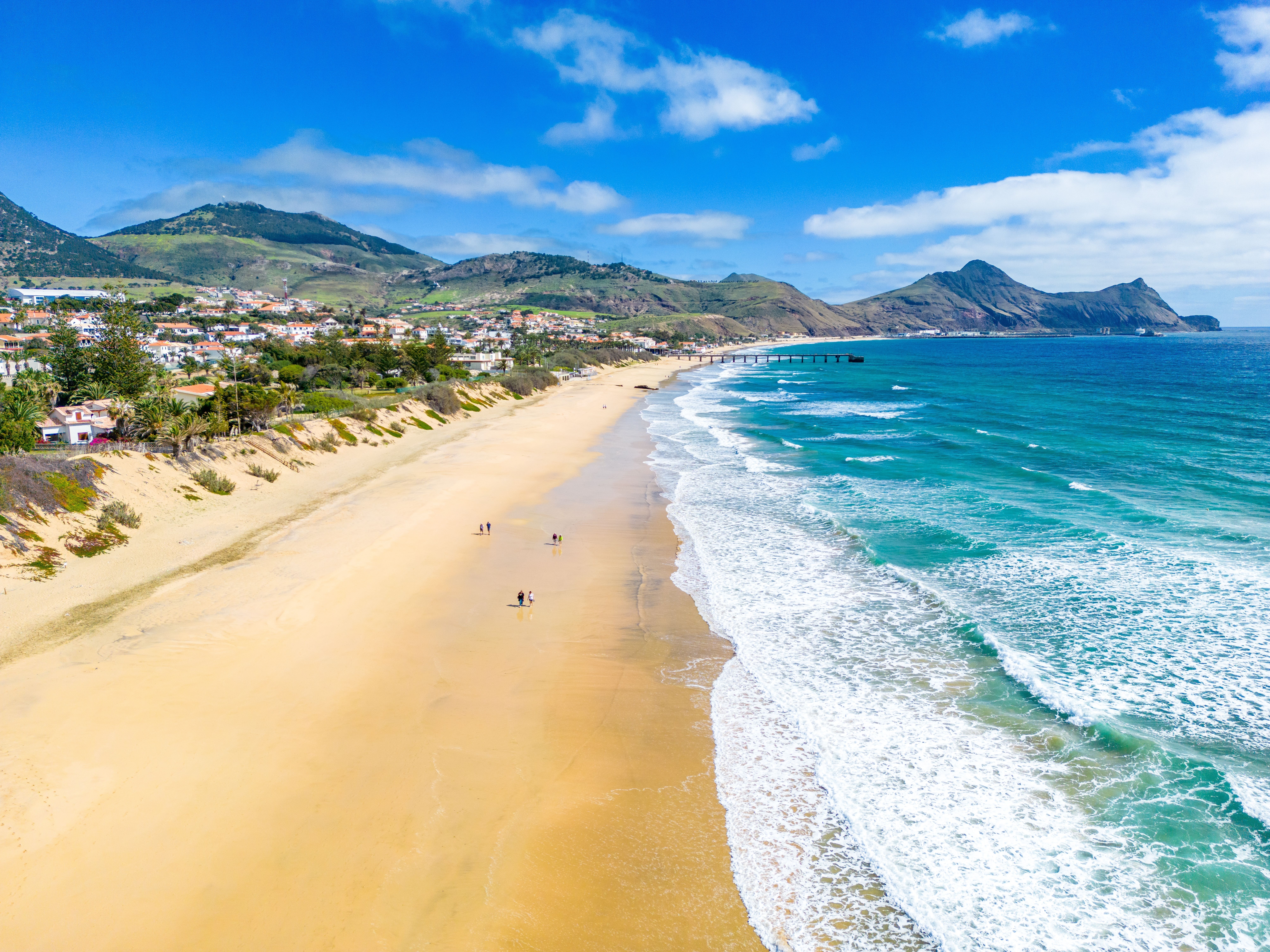 An aerial view of Porto Santo Beach in Madeira