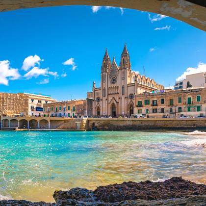 View from under bridge in Saint Julian, Malta