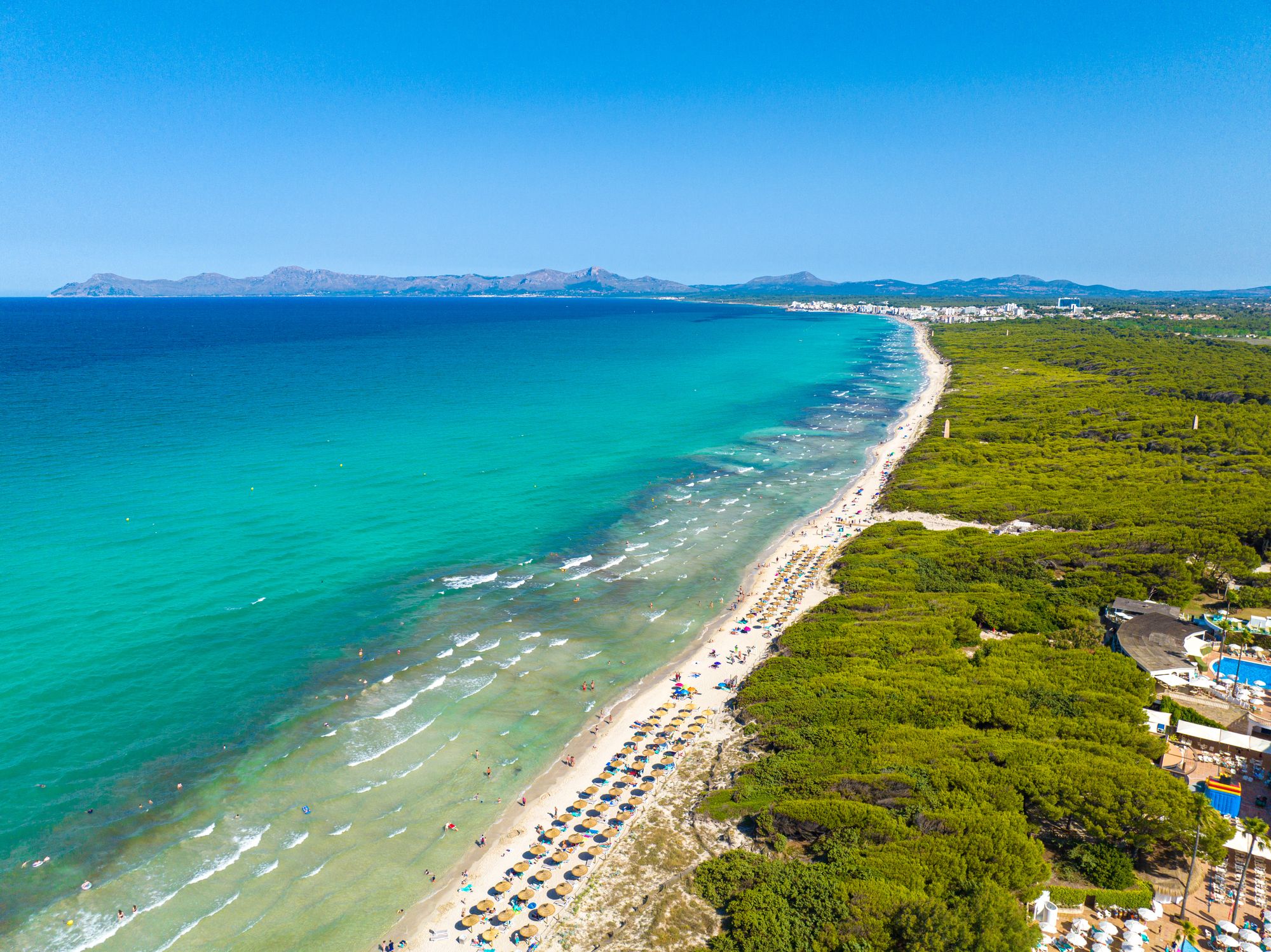 An aerial view of Playa de Muro beach in Majorca