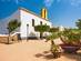 View of the scenic church and town square of Santa Gertrudis de Fruitera, Ibiza