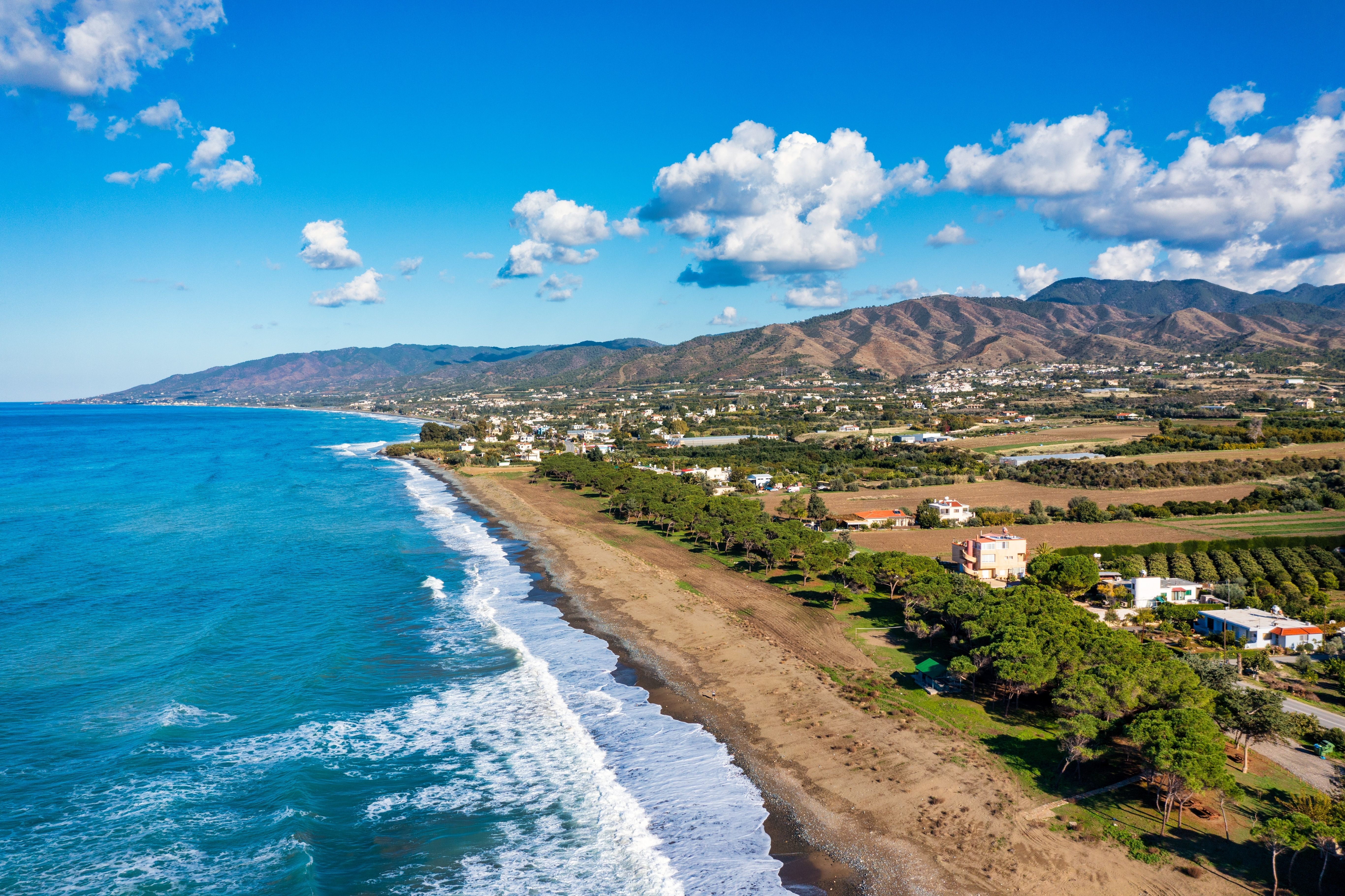 A view of Mauralis Beach in the centre of Chrysochou Bay, Cyprus