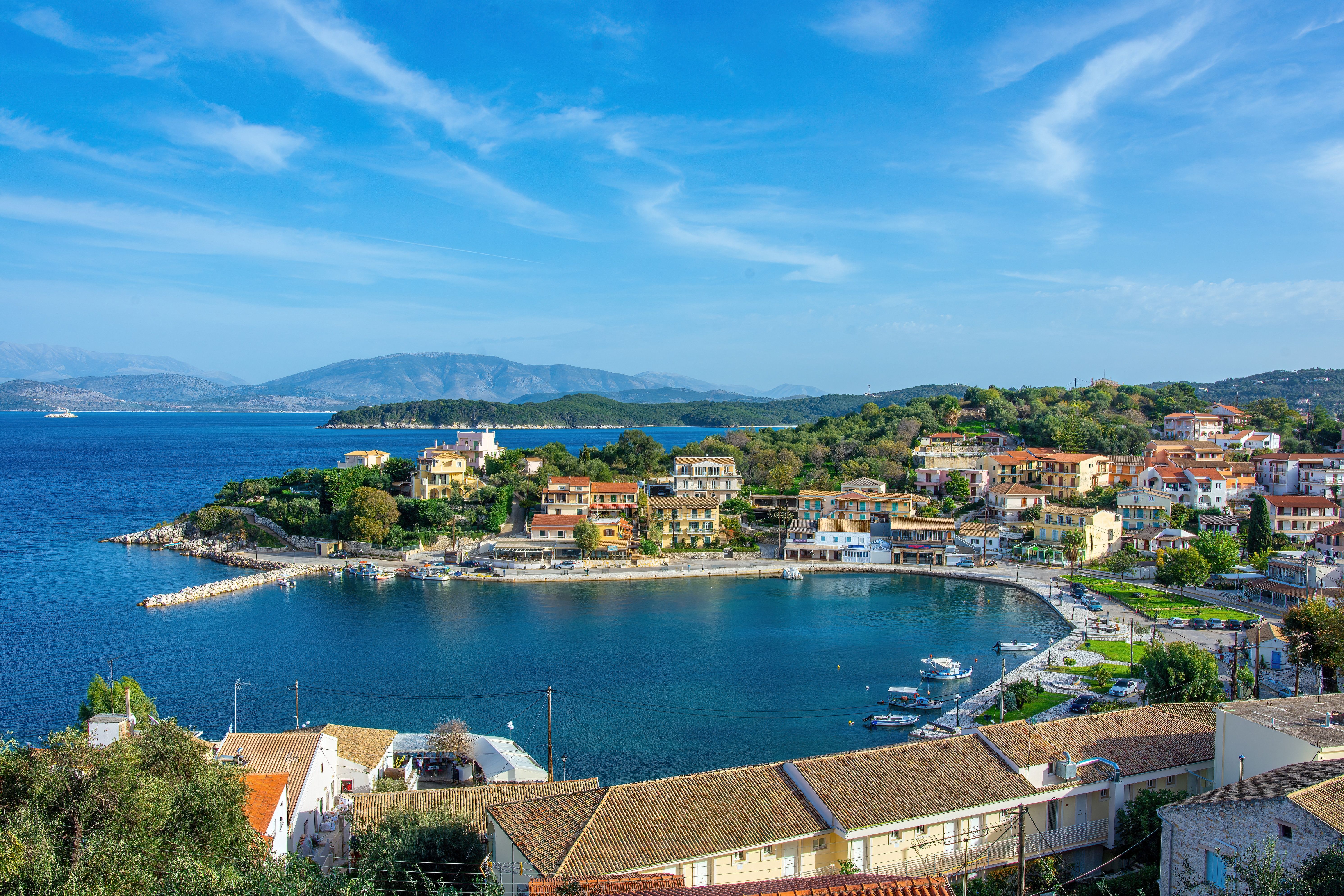 View over the beautiful Kassiopi village in Corfu