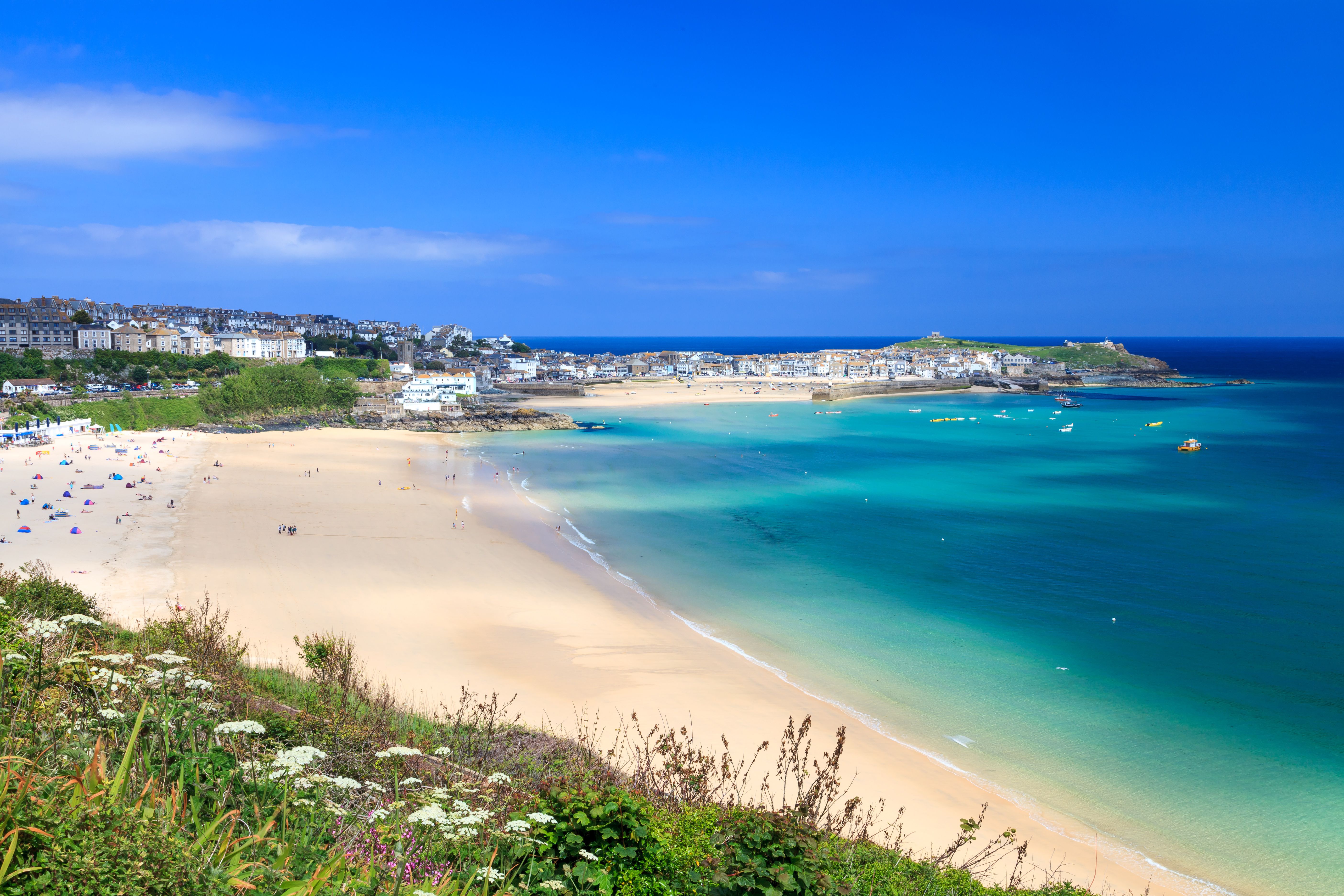 View overlooking Porthminster Beach in St Ives, Cornwall