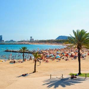 Beachside view of a sunny day in Barcelona