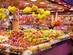 Colourful display of fresh fruit for sale at La Boqueria food markets in Barcelona, Spain