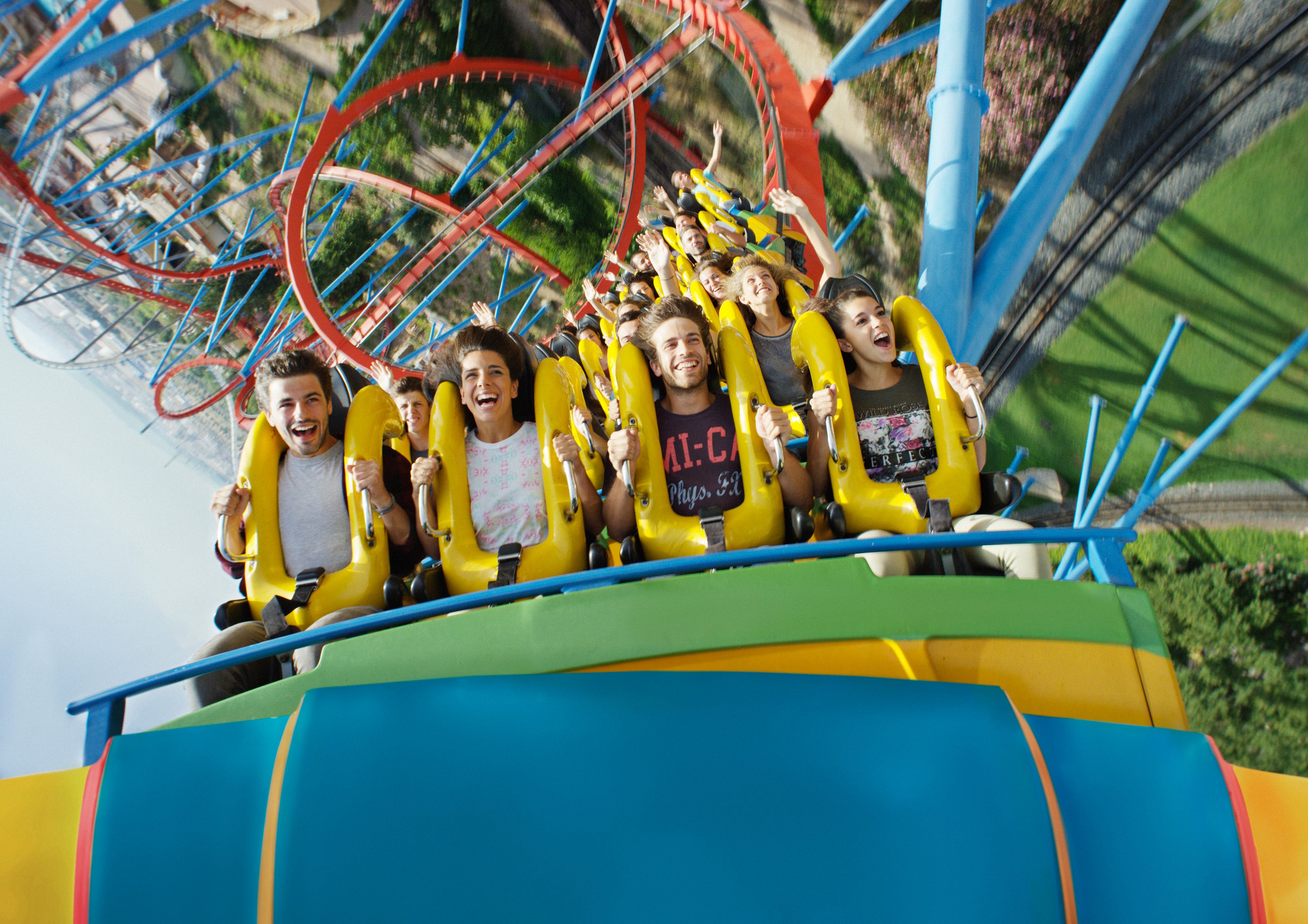 A rollercoaster ride at PortAventura Park in Costa Dorada, Spain