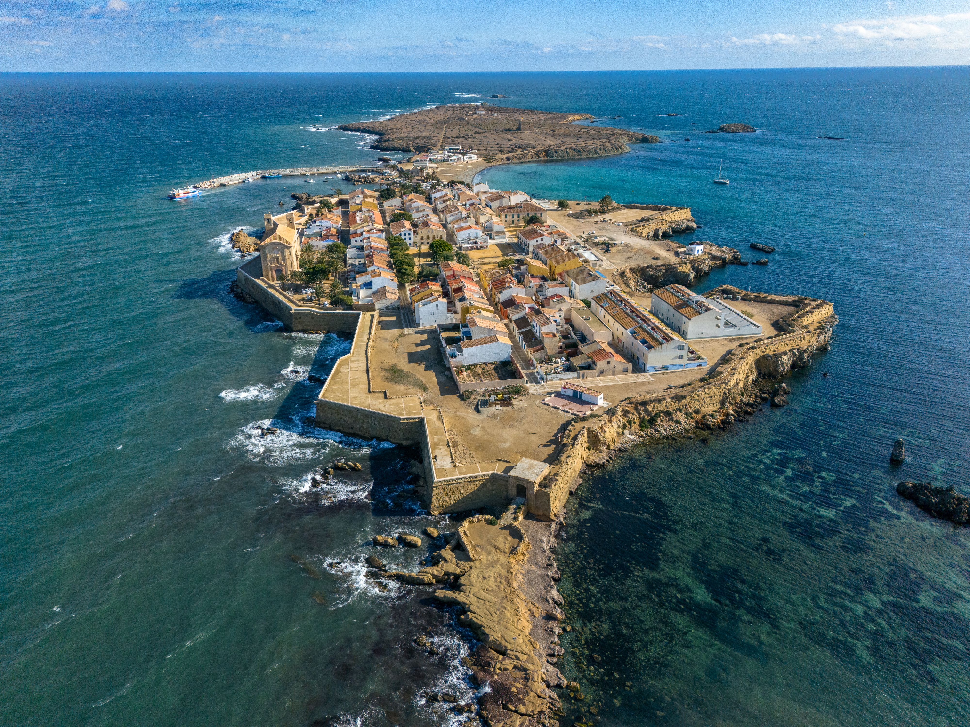 An aerial view of Tabarca Island off the coast of Alicante in Spain