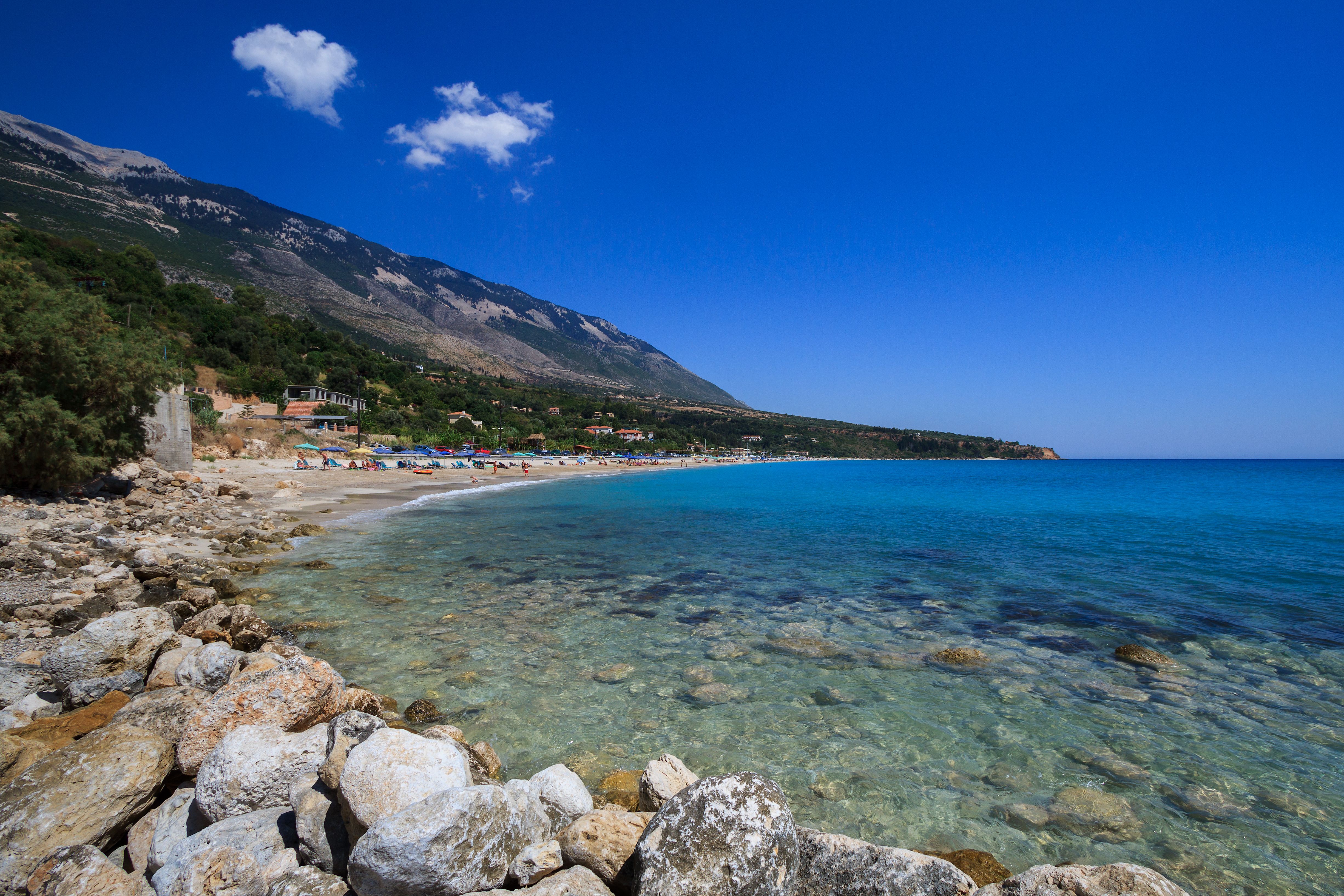 A view of Lourdas beach in Kefakonia, Greece