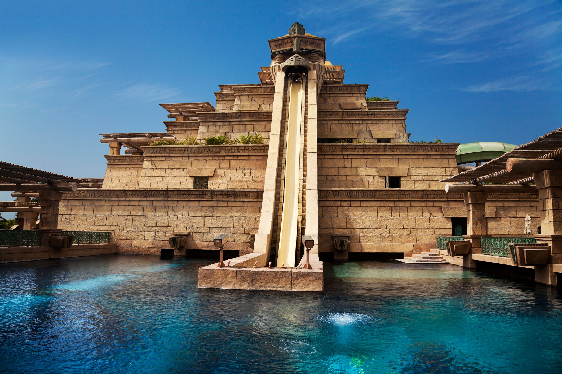 A large temple-themed waterslide at the Atlantis the Palm hotel in Dubai