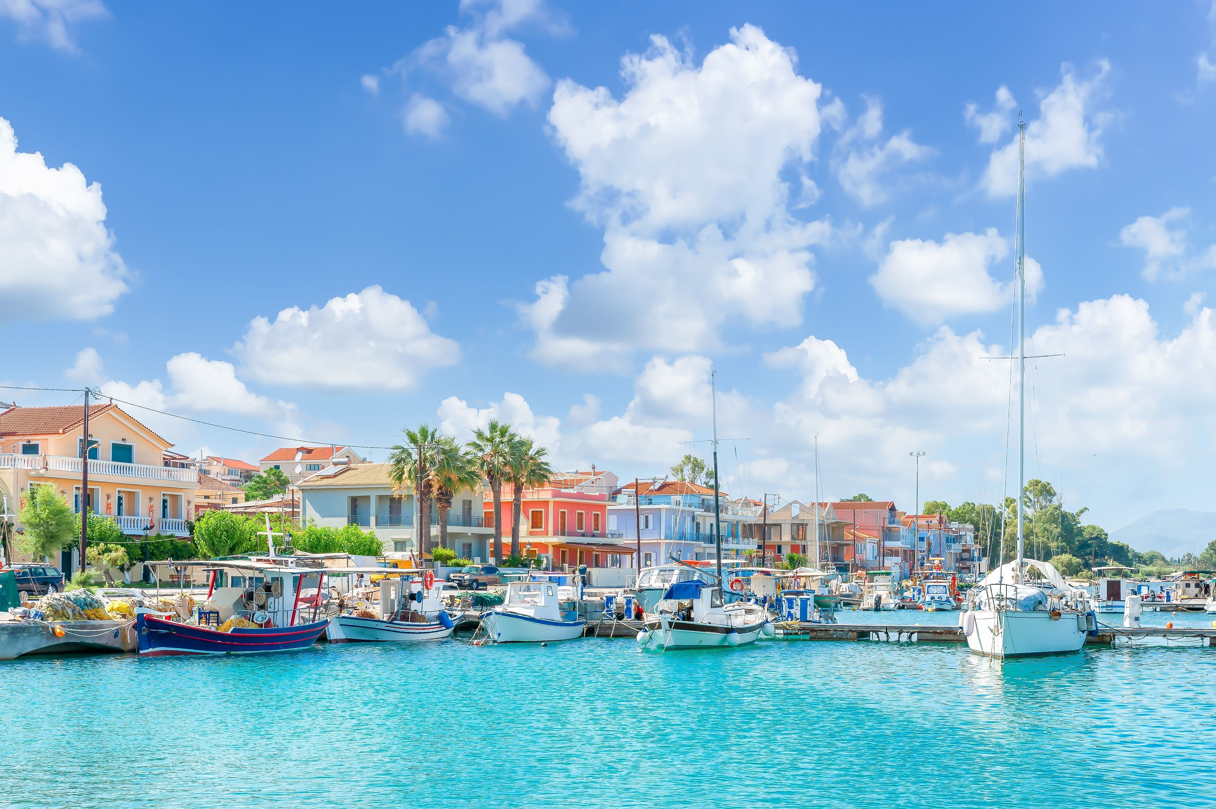 A view of fishing boats in the port of Lixouri town on Kefalonia