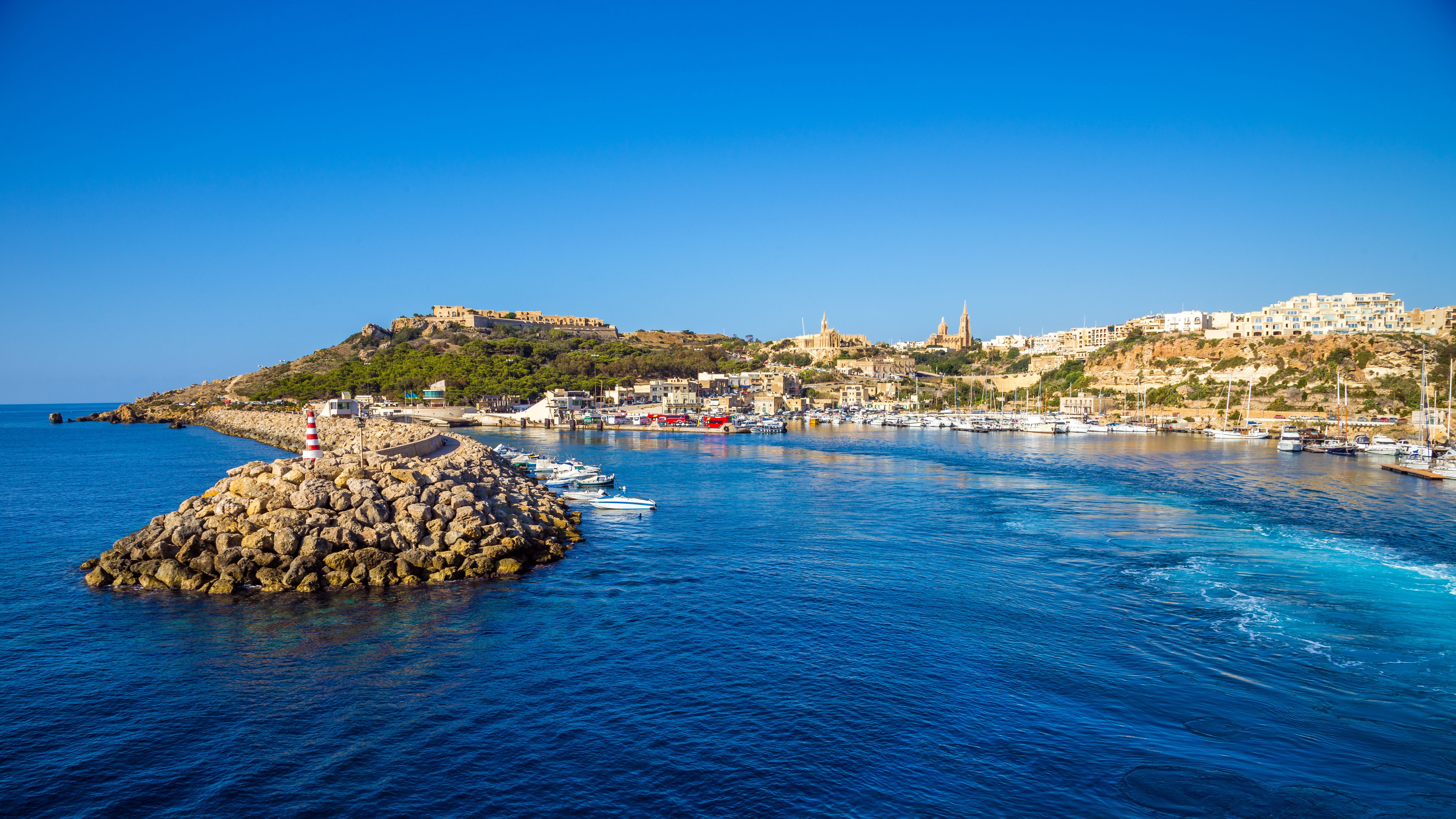 A view of Gozo port and coastline in Malta