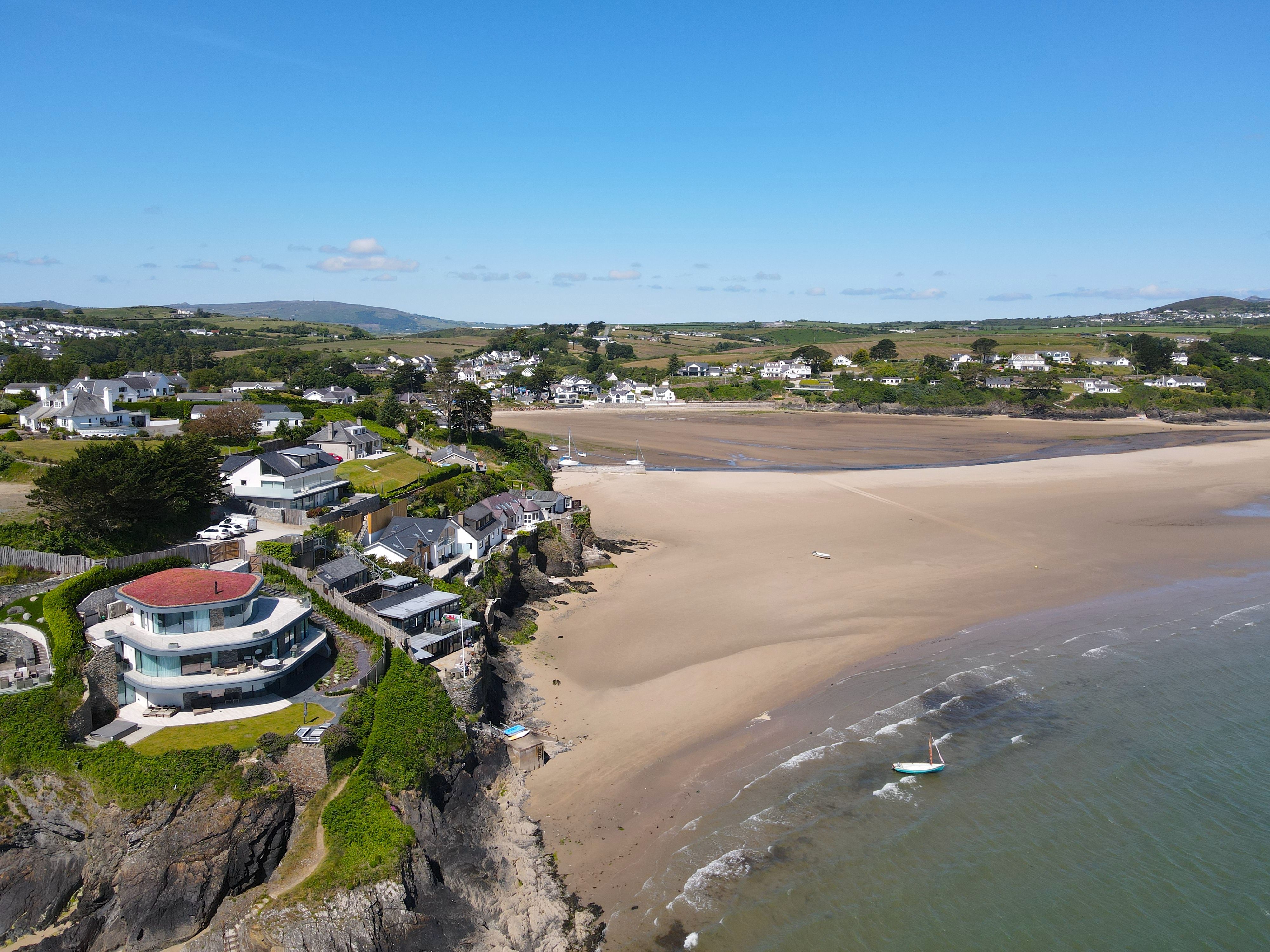 An aerial view Abersoch beach in North Wales