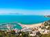 View over the beach and harbour from Sidi Bou Said town in Tunisia