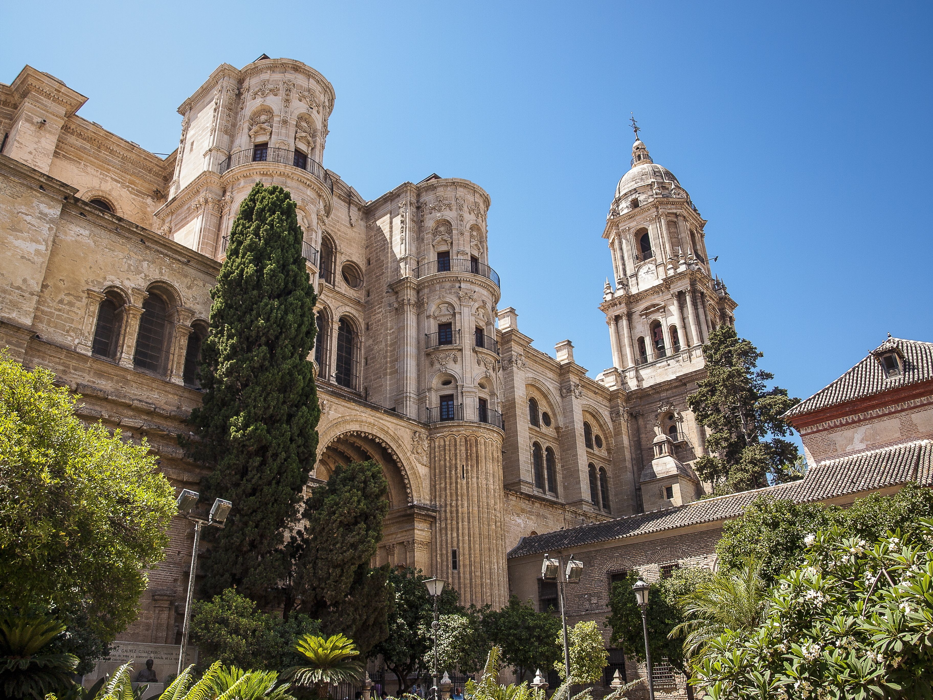 A close up view of Malaga Cathedral in Costa del Sol
